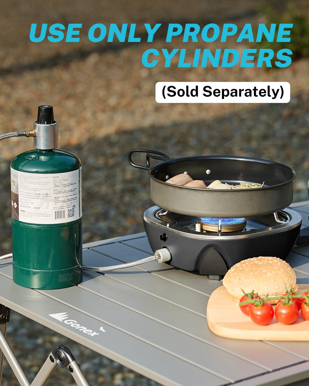 Gonex Propane Camping Stove, Portable Folding Camp Stove 20,000 BTUs AeroFlame 2 Burner with Precision Flame Control & Removable Pot Stands for Camping, Hiking, Patio, BBQ(Black)