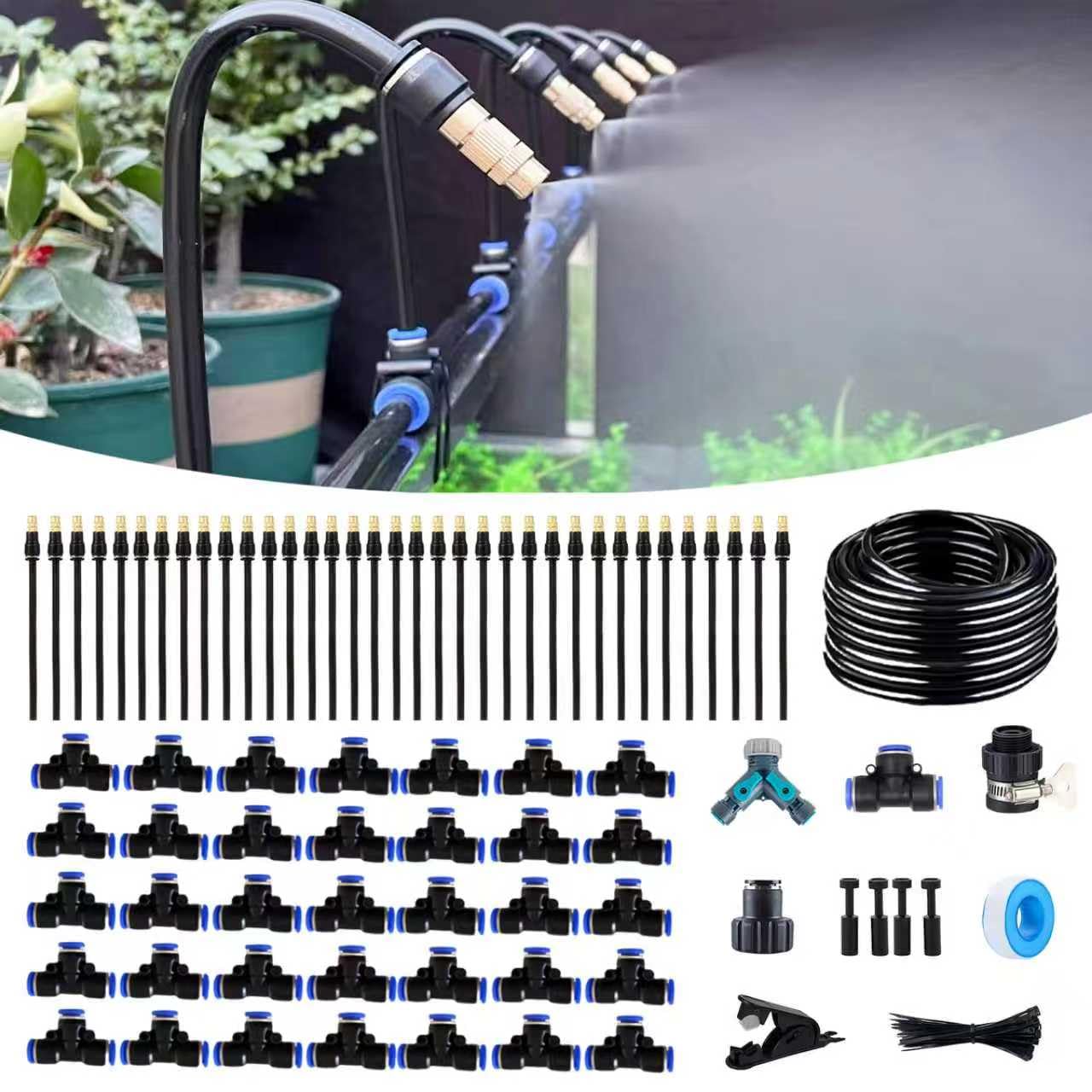 131FT Drip Irrigation Kits with Quick Connector,Automatic Irrigation System with Replaceable 360-degree Bending Dropper,atomizing Copper Nozzle for Watering System for Garden Plant Lawn Patio.
