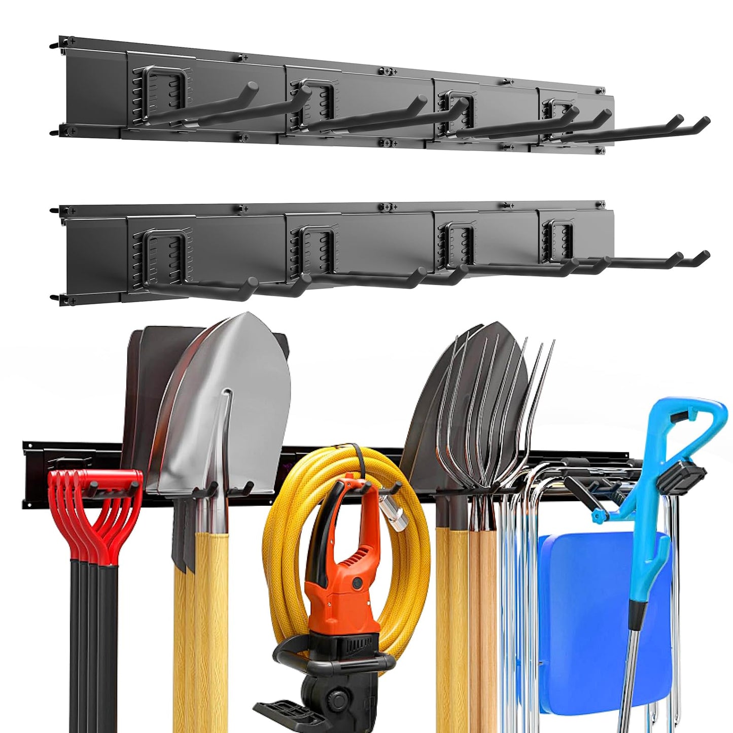 Garage Garden Tool Organizer Wall Mount, Heavy Duty Garage Tool Storage Rack 64 Inches, Max Load 440lb - Shovel, Rake, Folding Chair, Weed Eater Storage