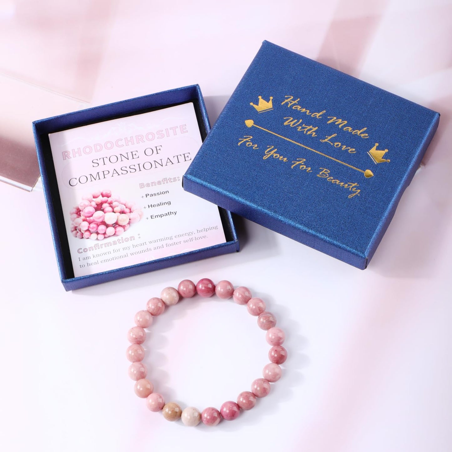 Bymitel 8mm Rhodochrosite - Handmade Reiki Gemstone Stretch Bracelet, Natural Beauty & Spiritual Essence, Crystal Healing for Unisex Adults