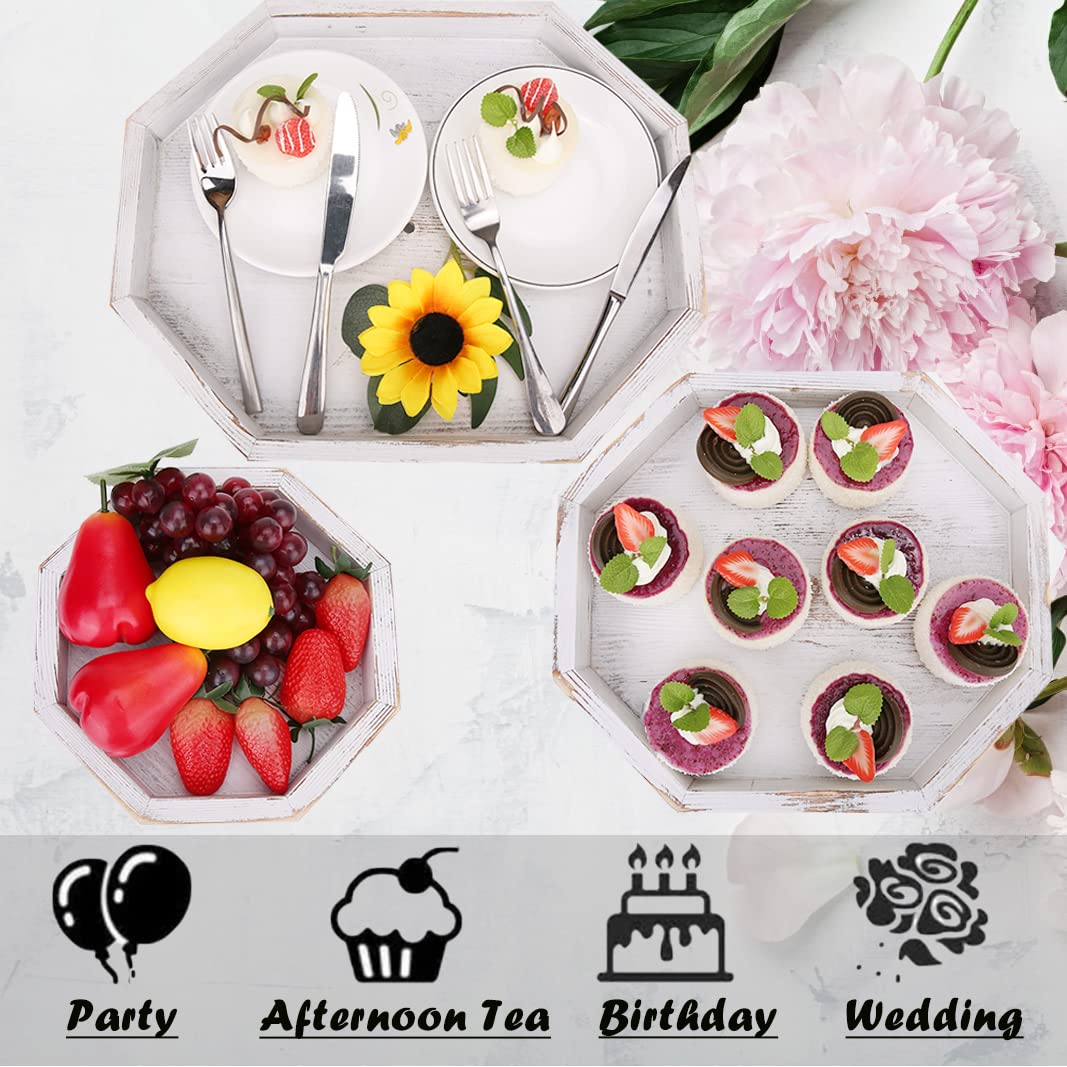 3-Tier Distressed White Wooden Serving Tray - Rustic Tiered Serving Stand for Fruit, Cupcakes, Snacks - Decorative Farmhouse Serving Platter for Party, Wedding, Kitchen Countertop