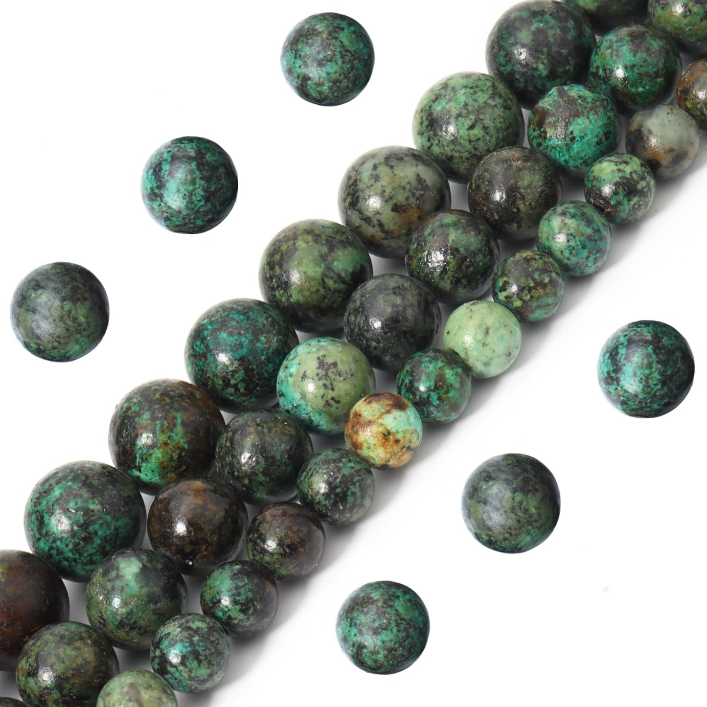 Siomia 60pcs 6mm Natural African Turquoise Gemstone Beads Energy Healing Crystal Round Loose Stone Beads for Jewelry Making, DIY Bracelets Necklaces