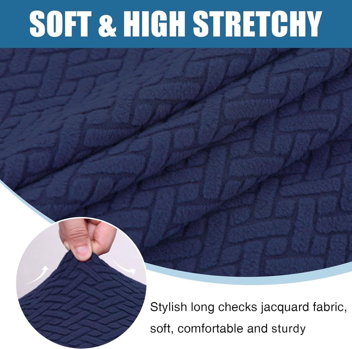 Smiry Waterproof Couch Cushion Covers, Stretch Jacquard Thick Sofa Cushion Covers, Washable Seat Slipcover Elastic Furniture Protector for Pets, Kid (Medium, Navy)