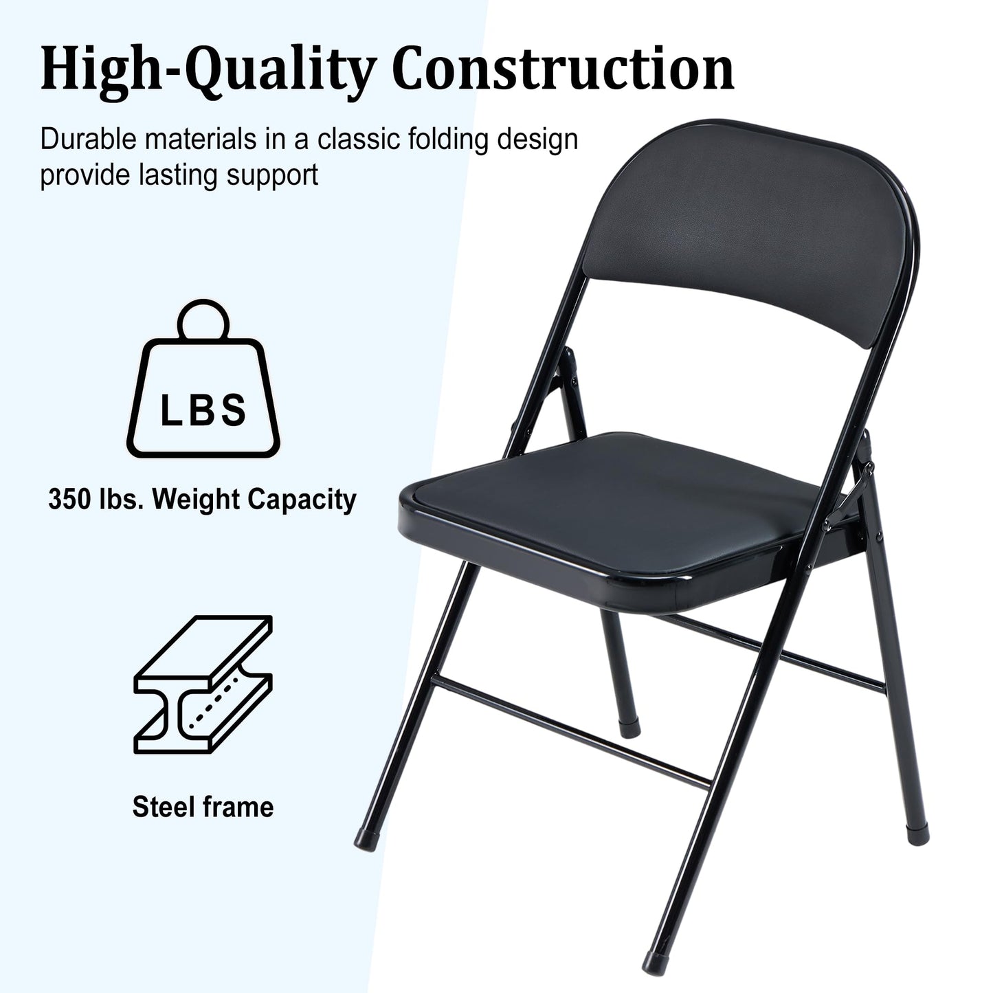 Usnipoya Folding Chairs 10 Pack Black with Padded Seats, 350-LBS Heavy Duty Metal Frame, Portable Design for Commercial Use, Party Events Wedding Outside, No Assembly Required