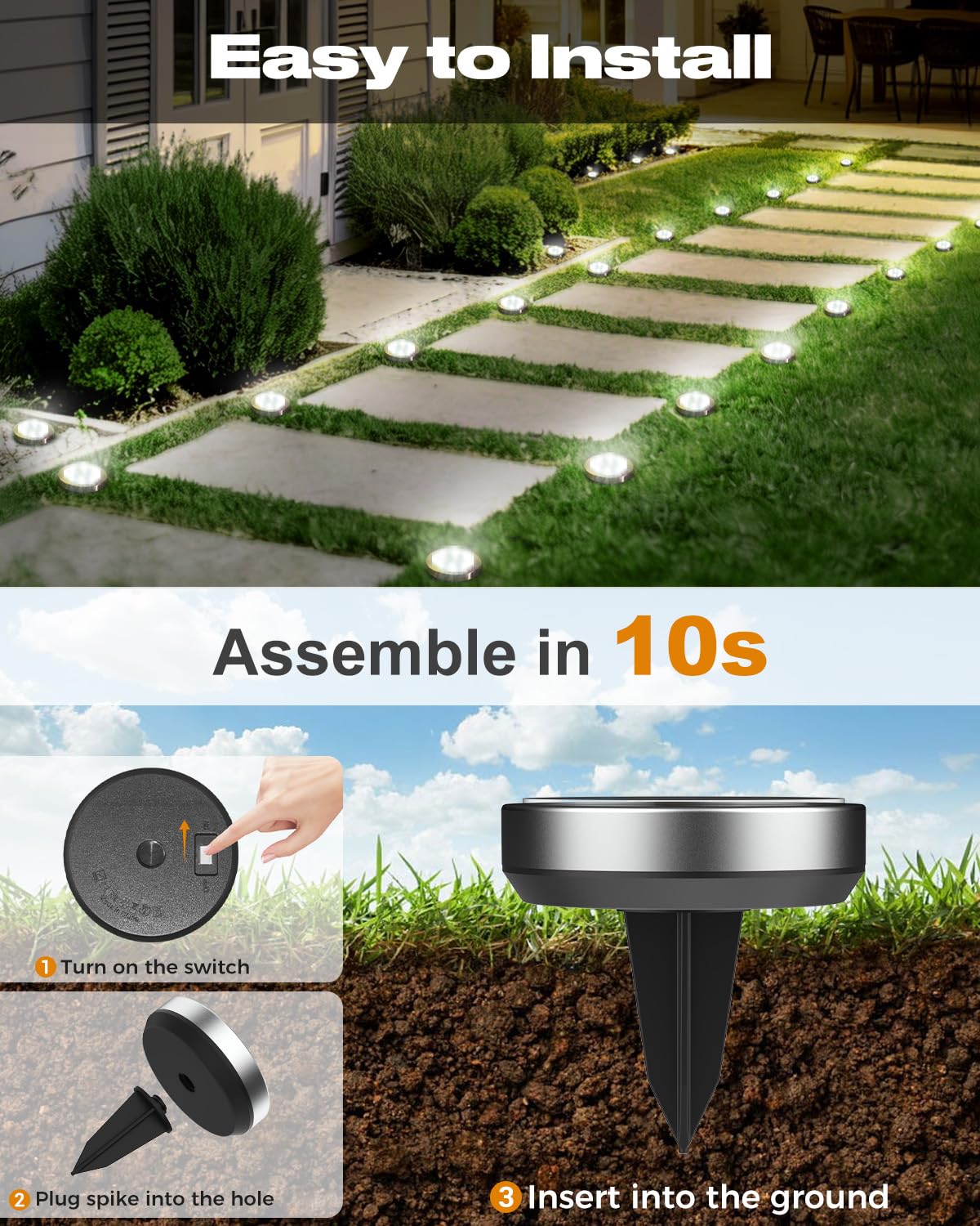 btfarm 16 Pack Solar Lights Outdoor, 8 LED Solar Ground Lights IP65 Waterproof Flat Solar Disc Light, Pathway Lights for Garden Lawn Patio Yard Path Landscape, Cool White