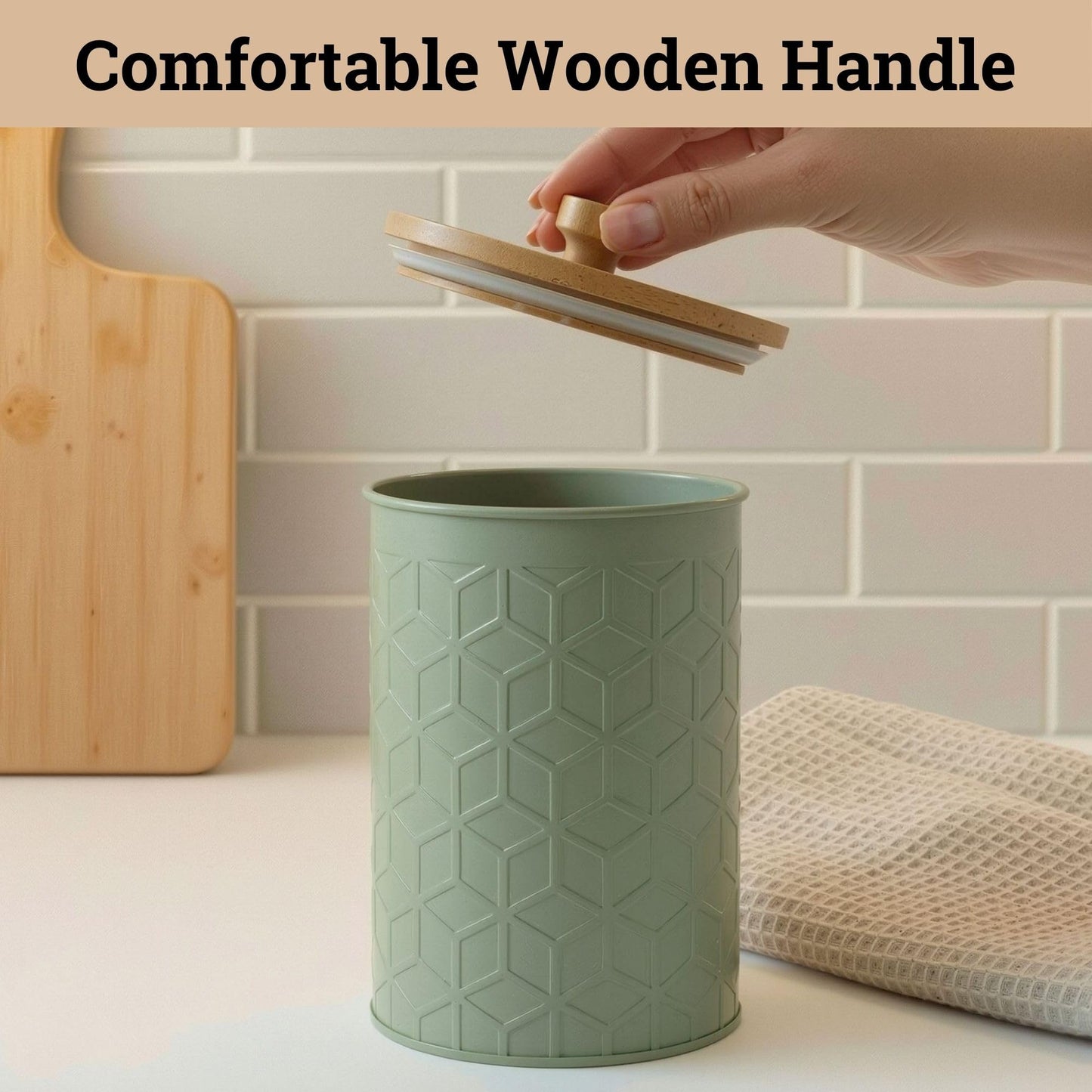 Kitchen Canisters for Countertop Set of 4 - Textured Iron Kitchen Canisters with Airtight Lids - Flour Sugar Canister Set - Flour and Sugar Containers Farmhouse - Coffee Jar for Counter - Sage Jar x4
