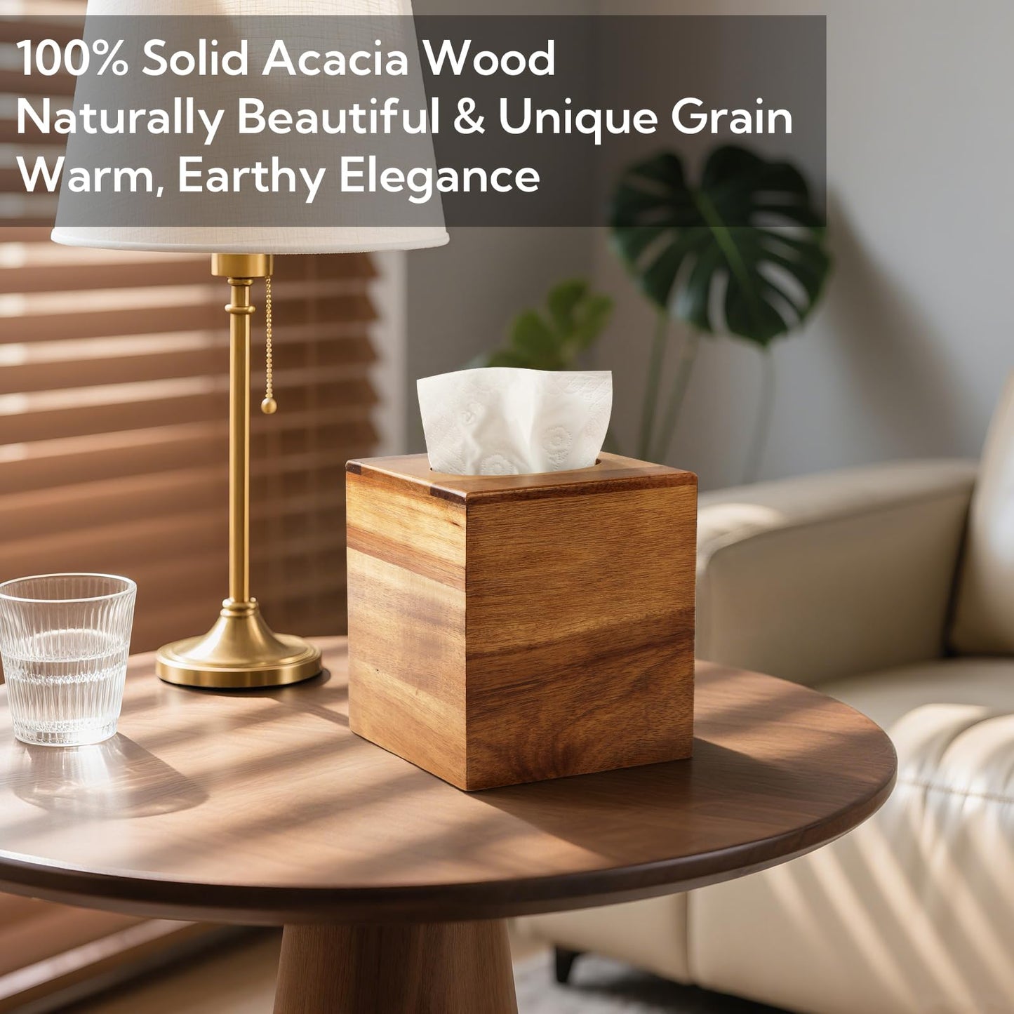 Wooden Tissue Box Cover 6 Pack - Acacia Wood Tissue Box Holder for Bathroom, Office & Farmhouse Decor, Decorative Square Covers for Tabletop Stands