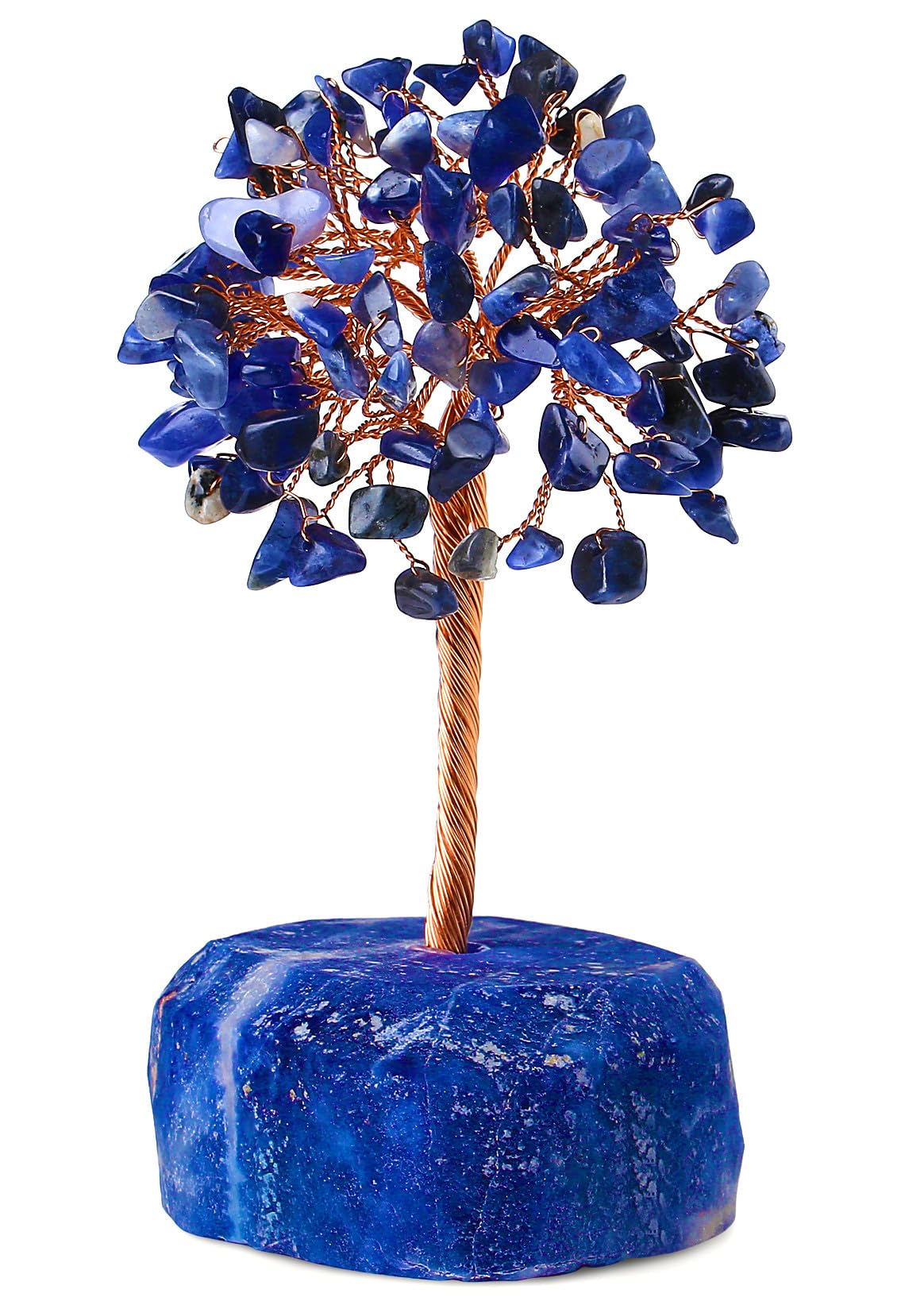 QINJIEJIE Blue Sodalite Healing Crystal Tree Decor Natural Stone Gemstone Room Office Desk Decor Gem Base Copper Wire Money Tree of Life Reiki Book Shelf Decorations Spiritual Yoga Gift for Women