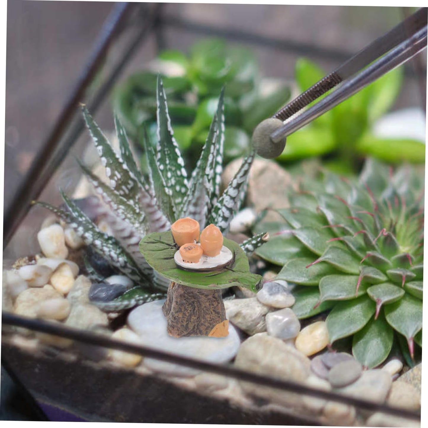 Vaguelly Micro Landscape Ornament Tiny House Table Decor Resin Tea Table Model for Fairy Garden