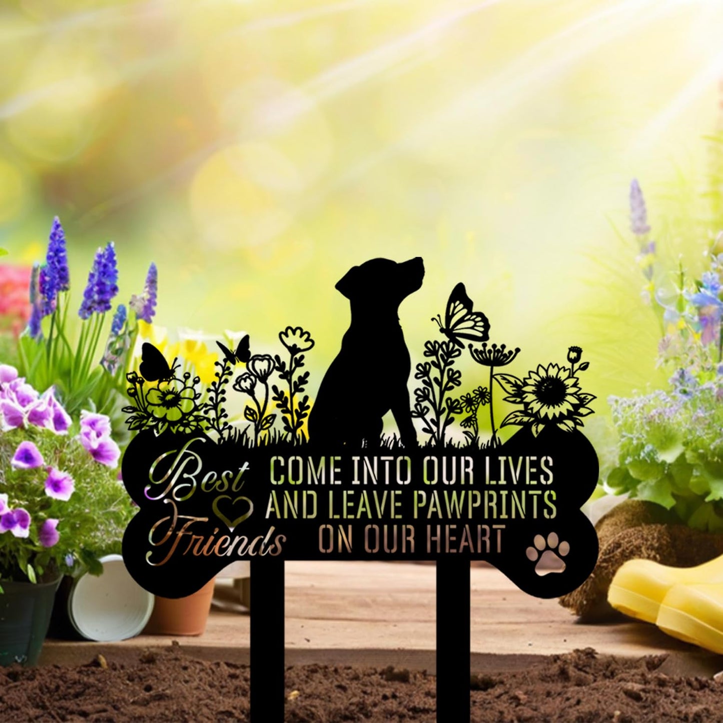 VUZUCOSH Pet Grave Markers Dog, Metal Pet Metal Memorial Garden Stake, Pets Waterproof Grave Stakes Plaque, Pet Headstone Garden Memorial Graves, Metal Dog Garden Decor 12"