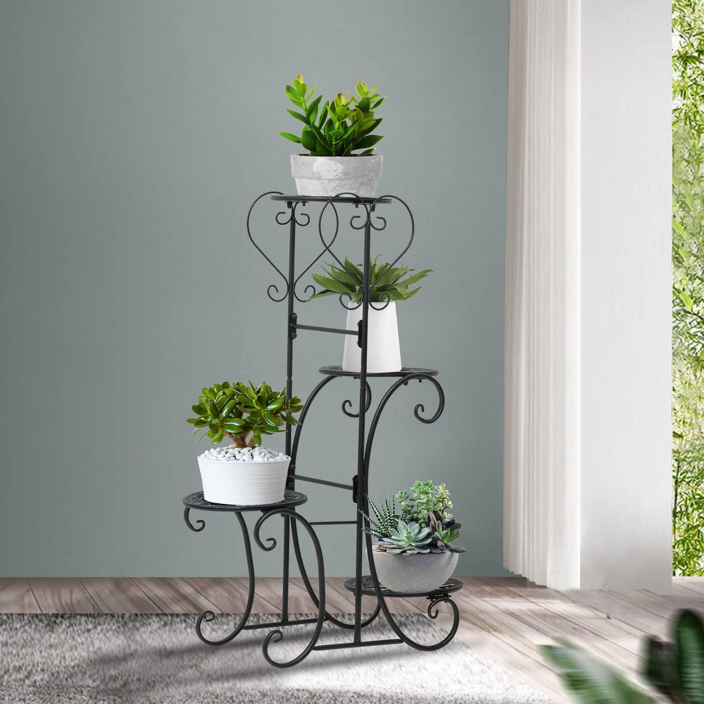 GXFCHYL Metal Plant Stand Indoor & Outdoor Wrought Iron Plant Stands Flower Pot Holder Shelf for Multi Plants, Flower Holder Racks for Patio Garden, Living Room, Corner Balcony (4 Tier)