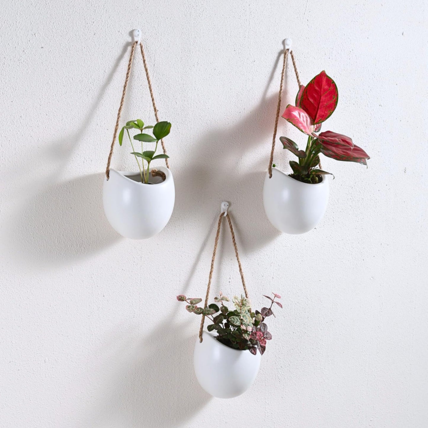 Kvetto Set of 3 Ceramic Wall Vases - Hanging Pocket Planters for Indoor Plants, Wall Decor for Entryway Hallway Bathroom Living Room Dining Room