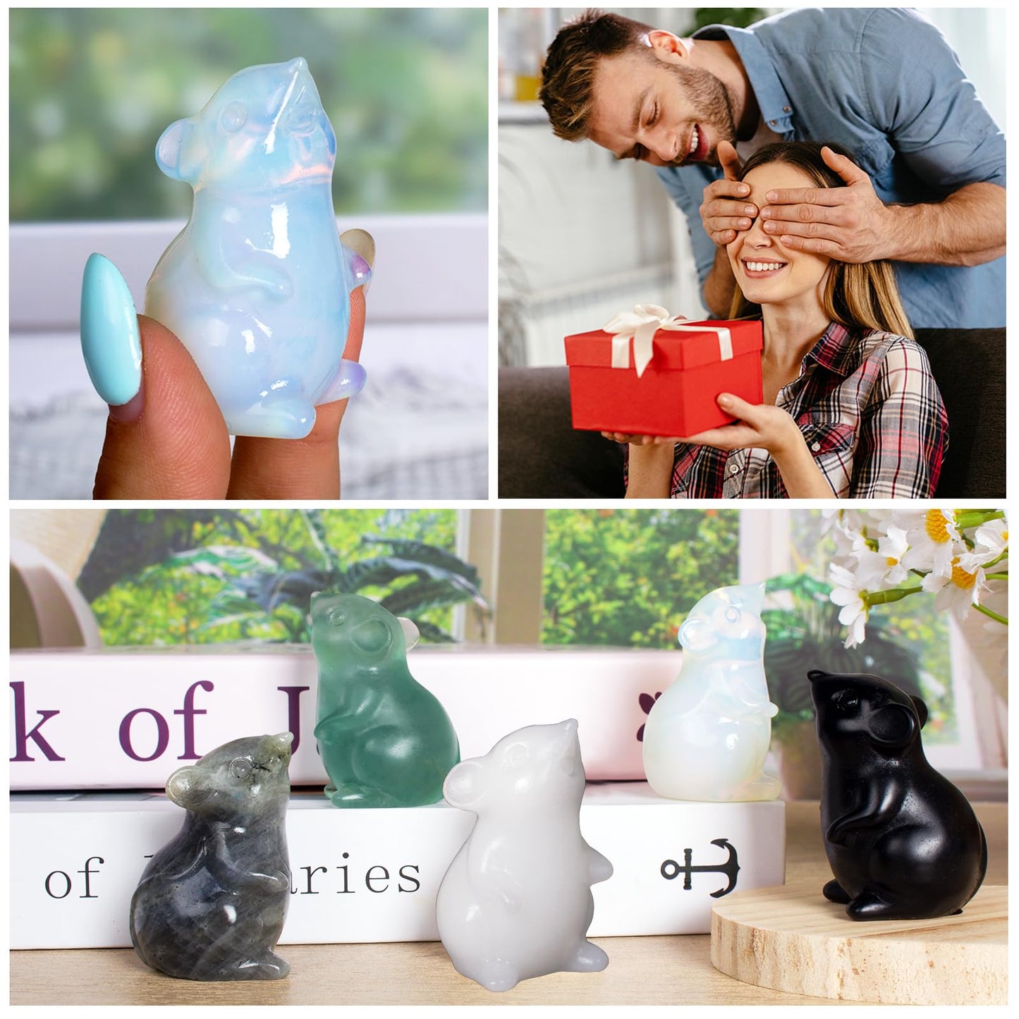 Ytbeoxk Handmade Opalite Crystal Mouse Figurine Quartz Mouse Sculpture Wealth Attracting Feng Shui Decor Mini Desk Ornament Meditation Crystal Animal Mouse Wealth Attracting.
