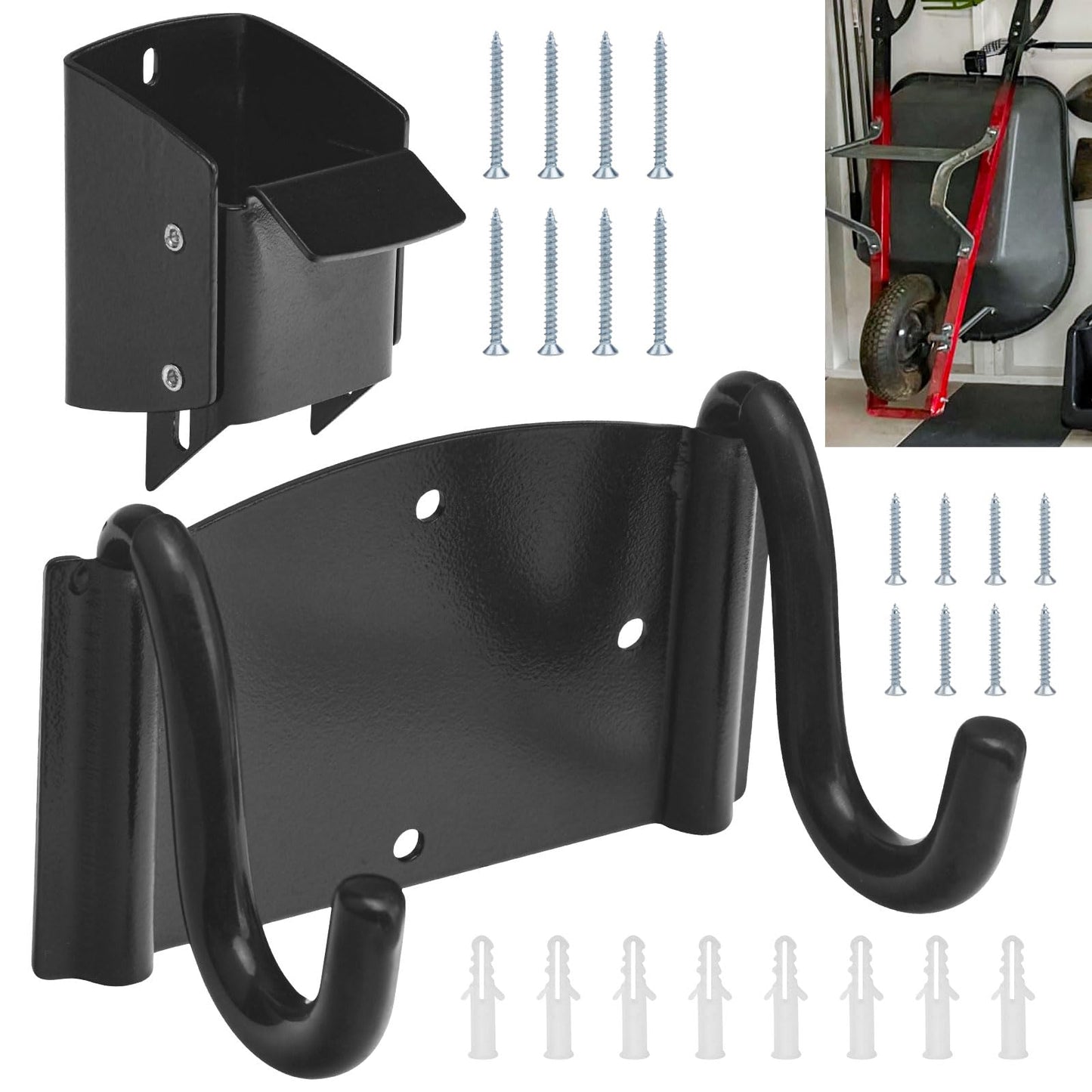 Wheelbarrow Storage Bracket - 90 lbs Capacity, Heavy Duty Storage Hook for Most Wheelbarrows Designs, Comes with a Spring Loaded Lift Latch Safety Catch Feature