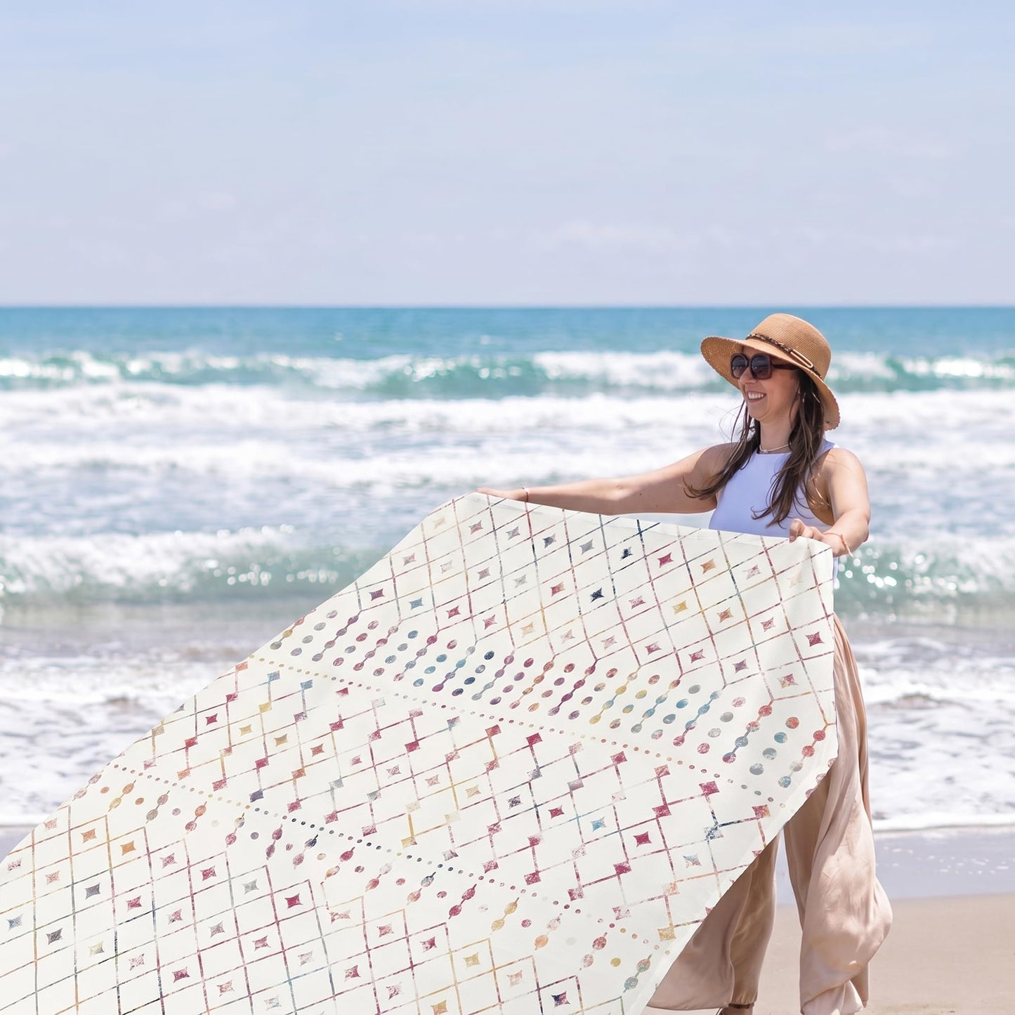 Beach Blanket Waterproof Sandproof, 10'X 9' Extra Large Oversized Beach Mat for 2-8 Adult, Quick Drying Lightweight & Durable Polyester Picnic Blanket for Outdoor, Travel, Camping, Hiking-Monaco