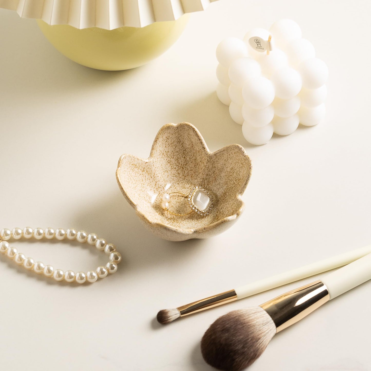 Flower Ring Holder Dish, Ceramic Jewelry Tray Dish, Small Trinket Dish, Jewelry Plate Bowl, Cute Jewlery Ring Holder Dish, Aesthetic Room Decor, Christmas Birthday Gifts for Women, 1 pack (camel)