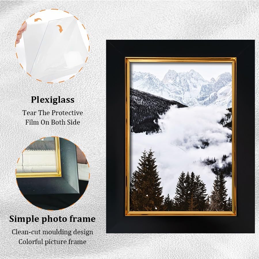 Modern Decorative Photo Frame for Desk and Wall, Graceful Picture Frame for Family Photos, Stylish Customizable Frame for Home or Office Display(Black 3.5x5in)