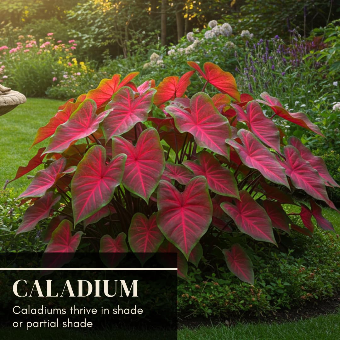 Dragon Heart Caladium Bulbs for Planting - Perennial Hosta, Elephant Ears, Fancy (6 Bulbs)