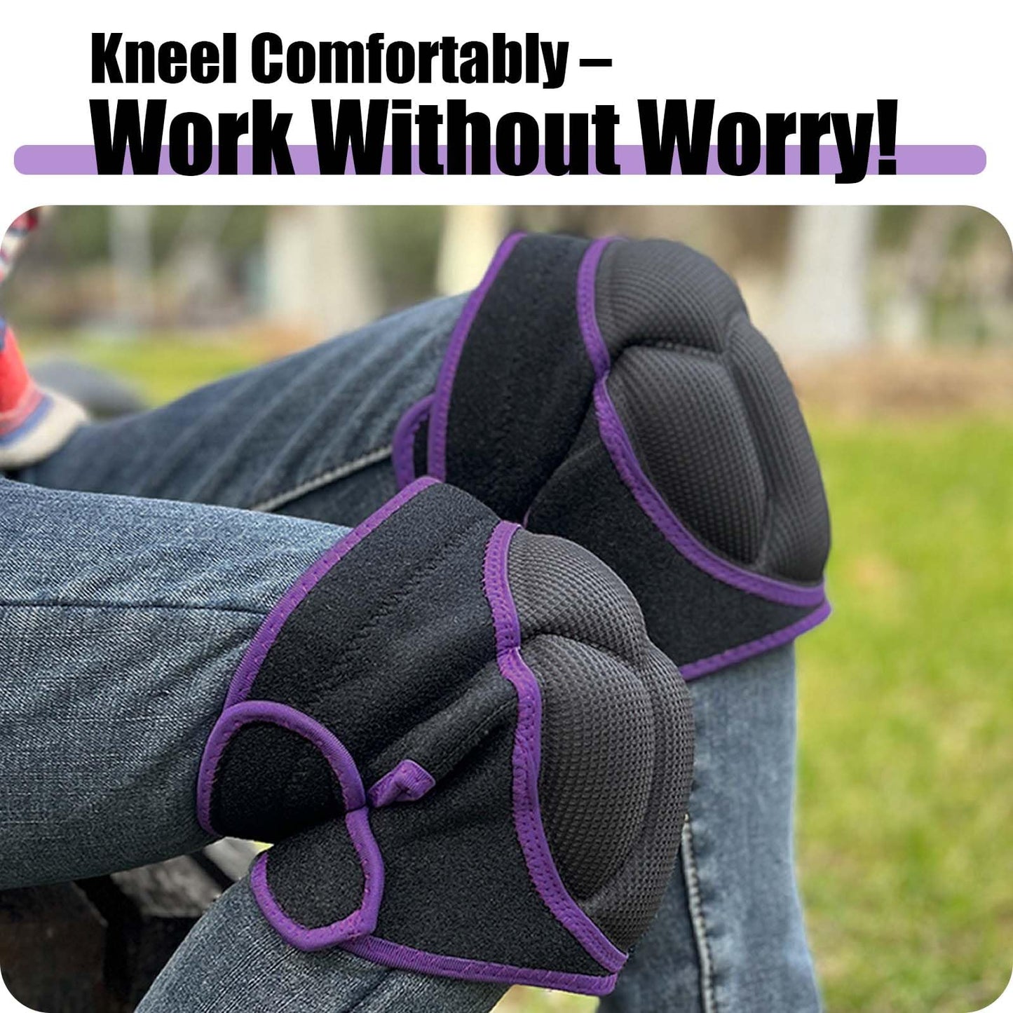 Knee Pads for Women & Men, Waterproof Kneepads for Gardening, Weeding, Floor Cleaning & Mechanic Work, Comfortable Knee Pad with Soft Foam Cushions for Kneeling, Anti-Slip & Adjustable, Purple M