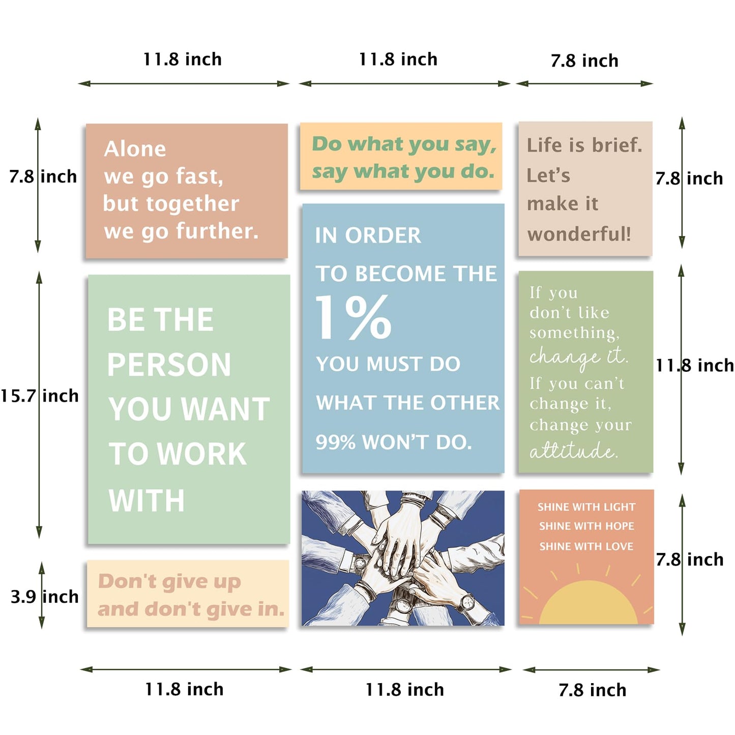 Halioyo Office Wall Art Set of 9, Motivational Canvas Prints for Workplace, Inspirational Teamwork Wall Decor with Positive Affirmations, Ready to Hang Print Poster