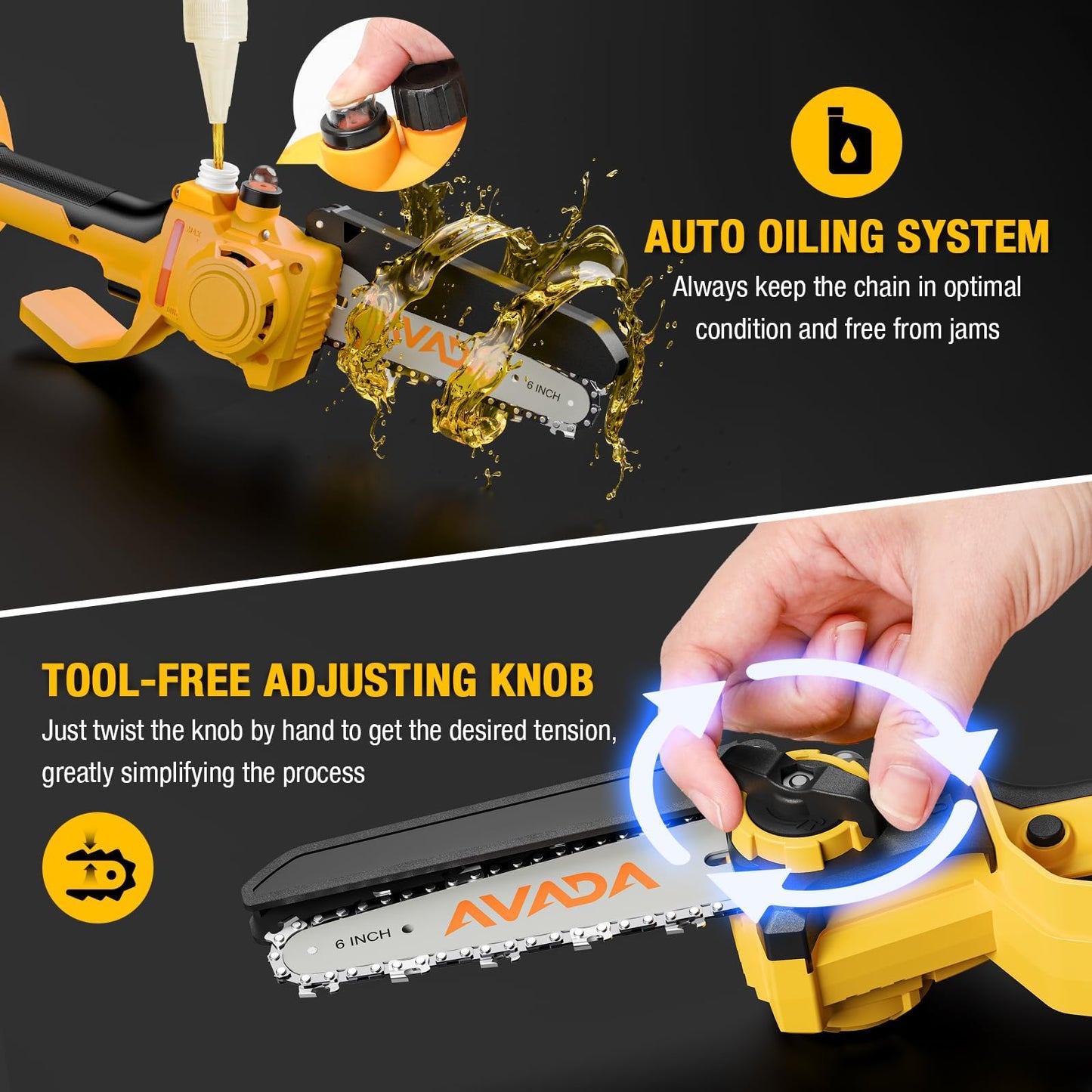2-IN-1 Cordless 6-Inch Pole Saw & Chainsaw - 1200W Brushless Motor, Total Reach of Max 15.9 FT, Lightweight, Electric Pole Saws for Tree Trimming Pruning with 2×Batteries