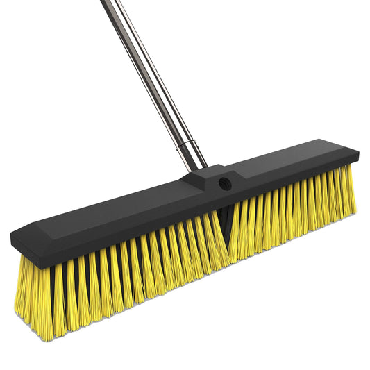 18 Inches Push Broom Outdoor with 65" Adjustable Handle, Heavy Duty Outdoor Broom with Stiff Bristles, for Cleaning Yard, Garage, Shop, Driveway, Wood, Stone, Deck, Concrete, and Tile Floor.