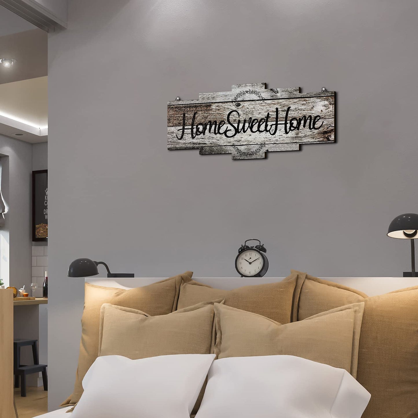 Jetec Home Sweet Home Sign, Rustic Wood Room Wall Decor, Farmhouse Plaque Wall Hanging Wooden Sign for Bedroom, Living Room, Wedding Decor(Gray)