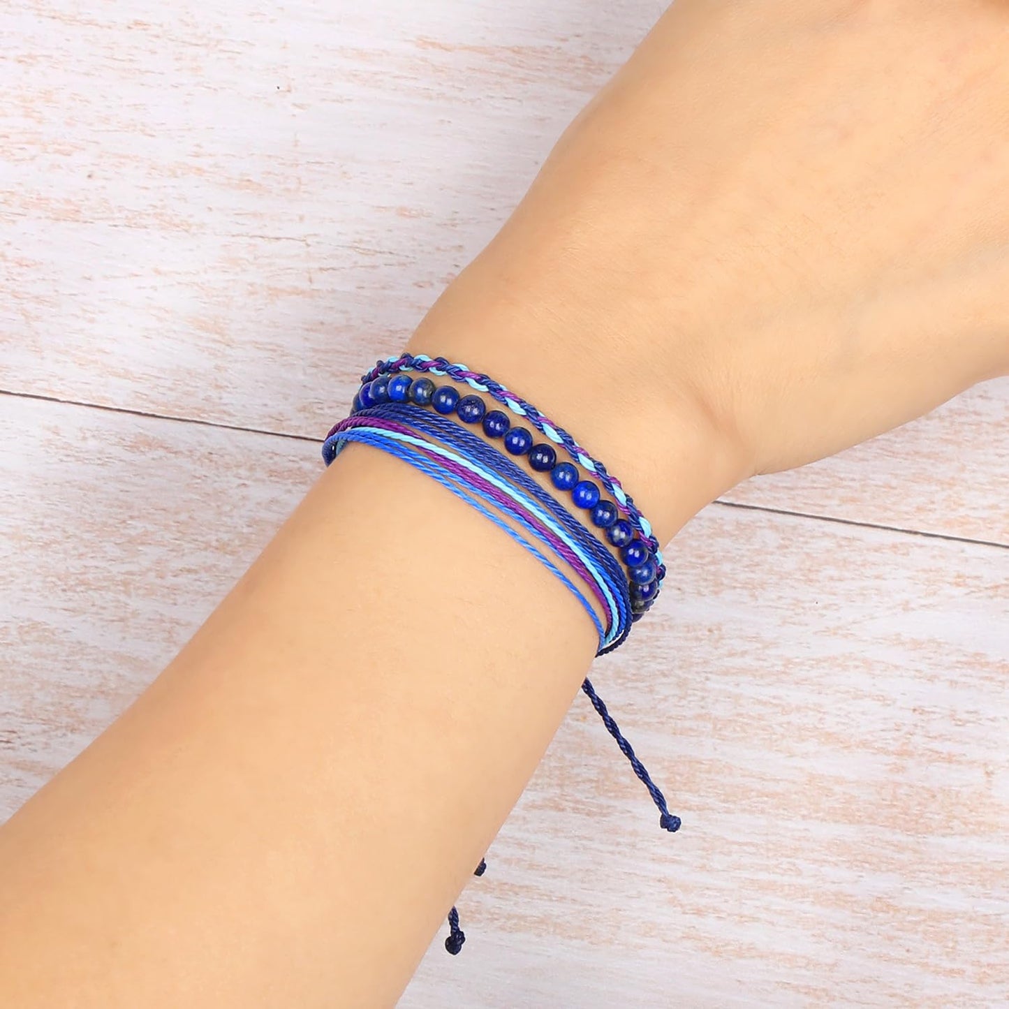QOGIR Handmade Healing Bracelets for Women,4mm Natural Lapis Lazuli Gem Stone Beads Bracelet,for Men Women Gifts with 2PCS Size Adjustable Rope Bracelets