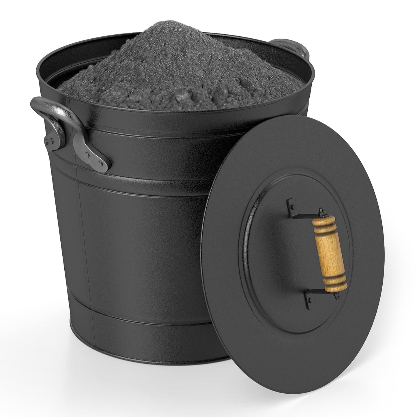 Tangkula 3 Gallon Ash Bucket with Lid, Galvanized Metal Coal Ash Cleaning Can w/Mango Wood Handle & Dual Side Handles, Indoor & Outdoor Fireplace Tool Ash Pail for Fire Pits Wood Burning Stoves