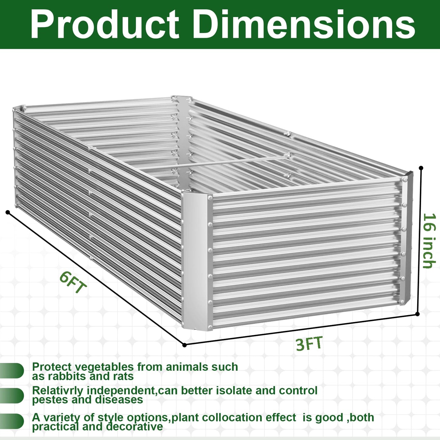 CATMANOR 2 Pack Tall Corrugated Galvanized Steel Raised Garden Bed Outdoor, Metal Above Ground Garden Bed for Vegetables and Flowers, Rectangle Raised Beds for Gardening-6x3FT