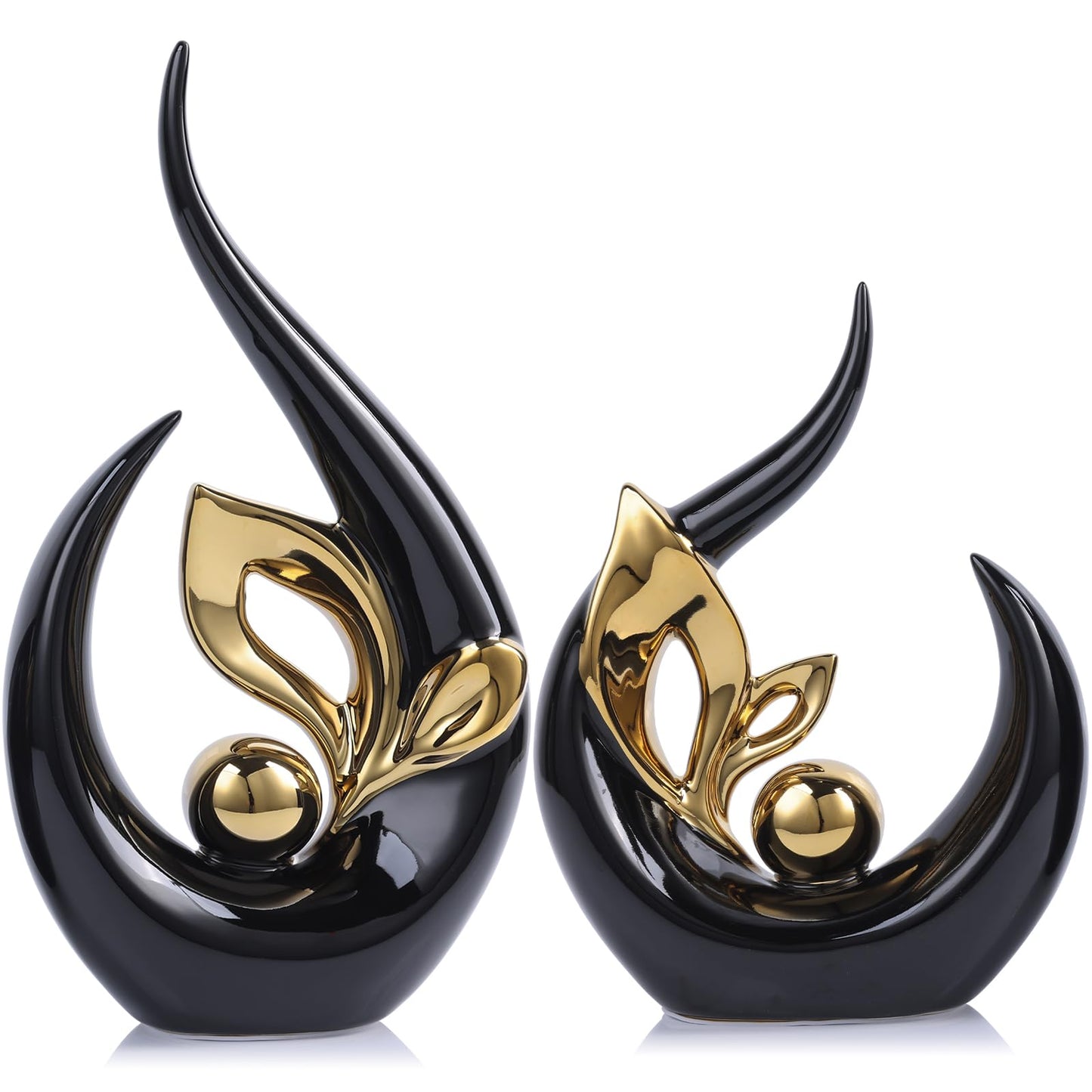 9.4" H Black Gold Abstract Sculptures Home Decor, Ceramic Art Statue Cool Stuff to Put on Shelves&tv Stand Decor, Gold Accent Entertainment Center, for Fireplace Coffee Table Dining Table Decorate