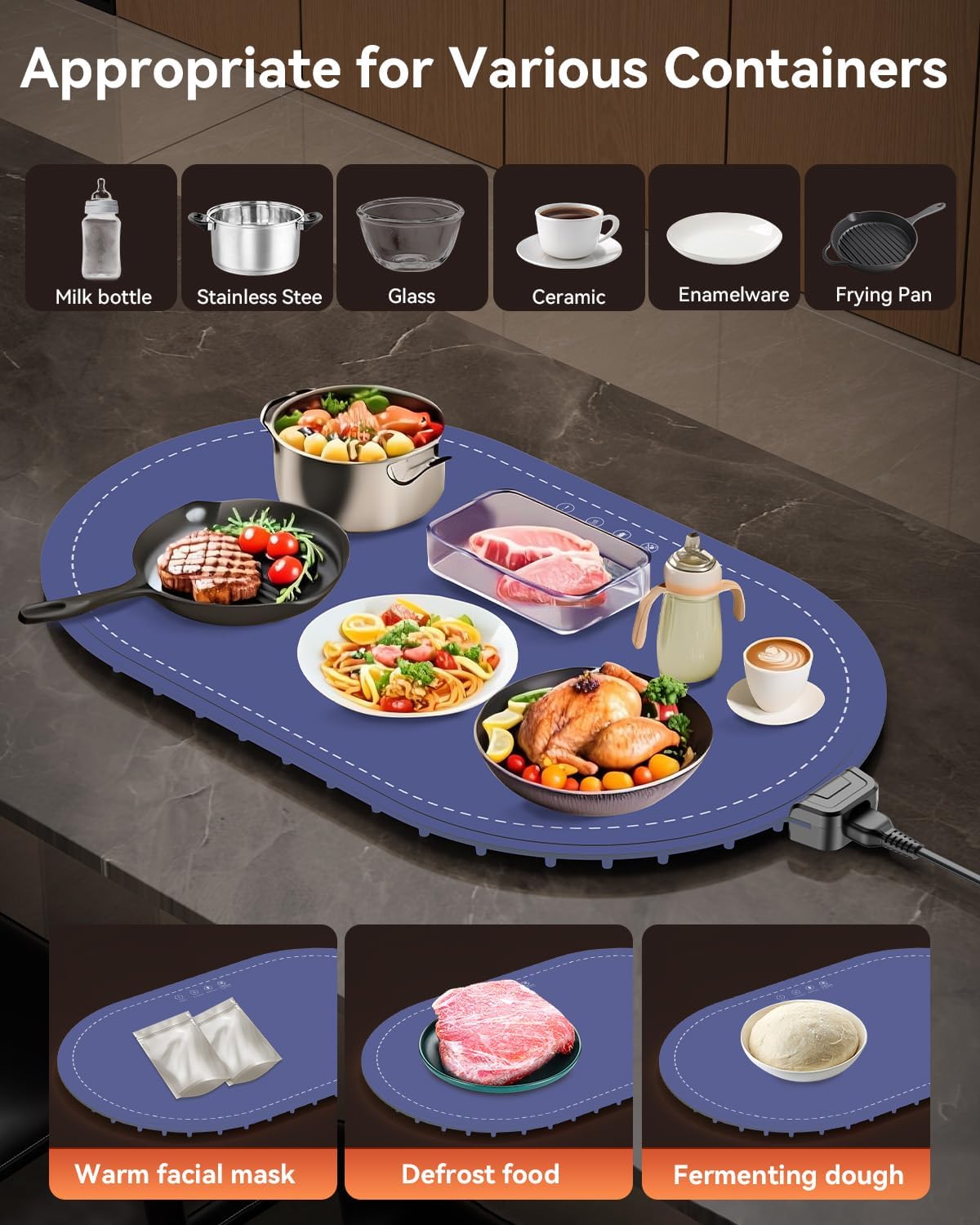 Food Warming Mat for Table & Buffet, Fast Heating Serving Tray with Adjustable Temperature & Timer, Foldable Silicone Heating Mat for Family Meals, Parties & Holiday Hosting