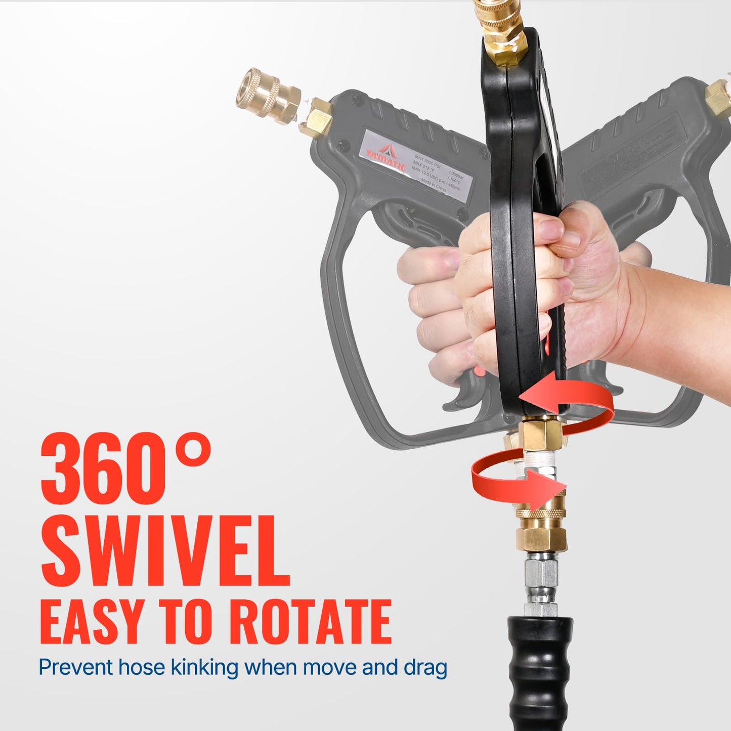 YAMATIC Short Pressure Washer Gun with Swivel, 5000 PSI Power Washer Wand Stubby Trigger Handle with 3/8" Plug & M22-14mm Male Inlet, 1/4" Quick Connect Outlet for Foam Cannon Car Wash