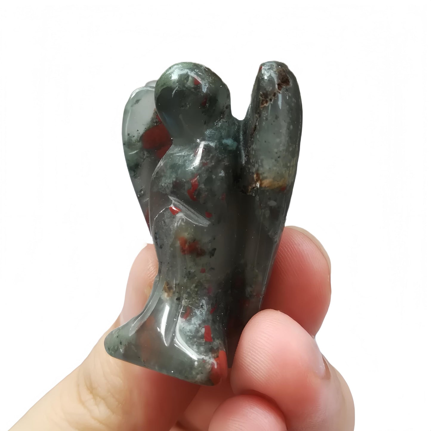 Afucats Natural African Bloodstone Healing Guardian Angel Indoor Decorative Stone,1.5 Inches Carving Pocket Palm Statue,Gift for Her Christmas Décor