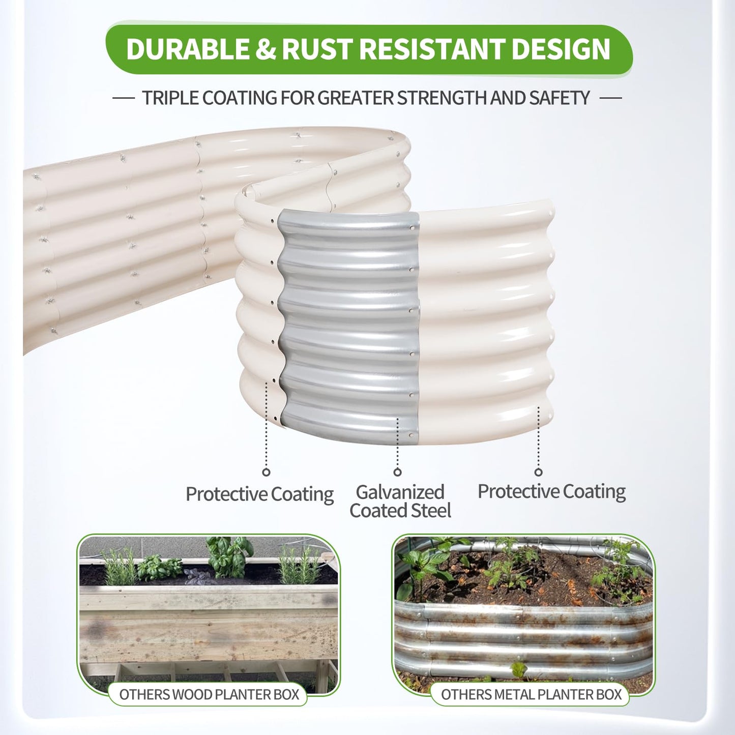 Permade Galvanized Raised Garden Bed Outdoor- 2 Pcs Raised Beds for Gardening| Metal Planter Box, Steel Raised Garden Bed Kit with Gloves for Vegetables, Flower, Herbs (4x2x1.4FT, White)