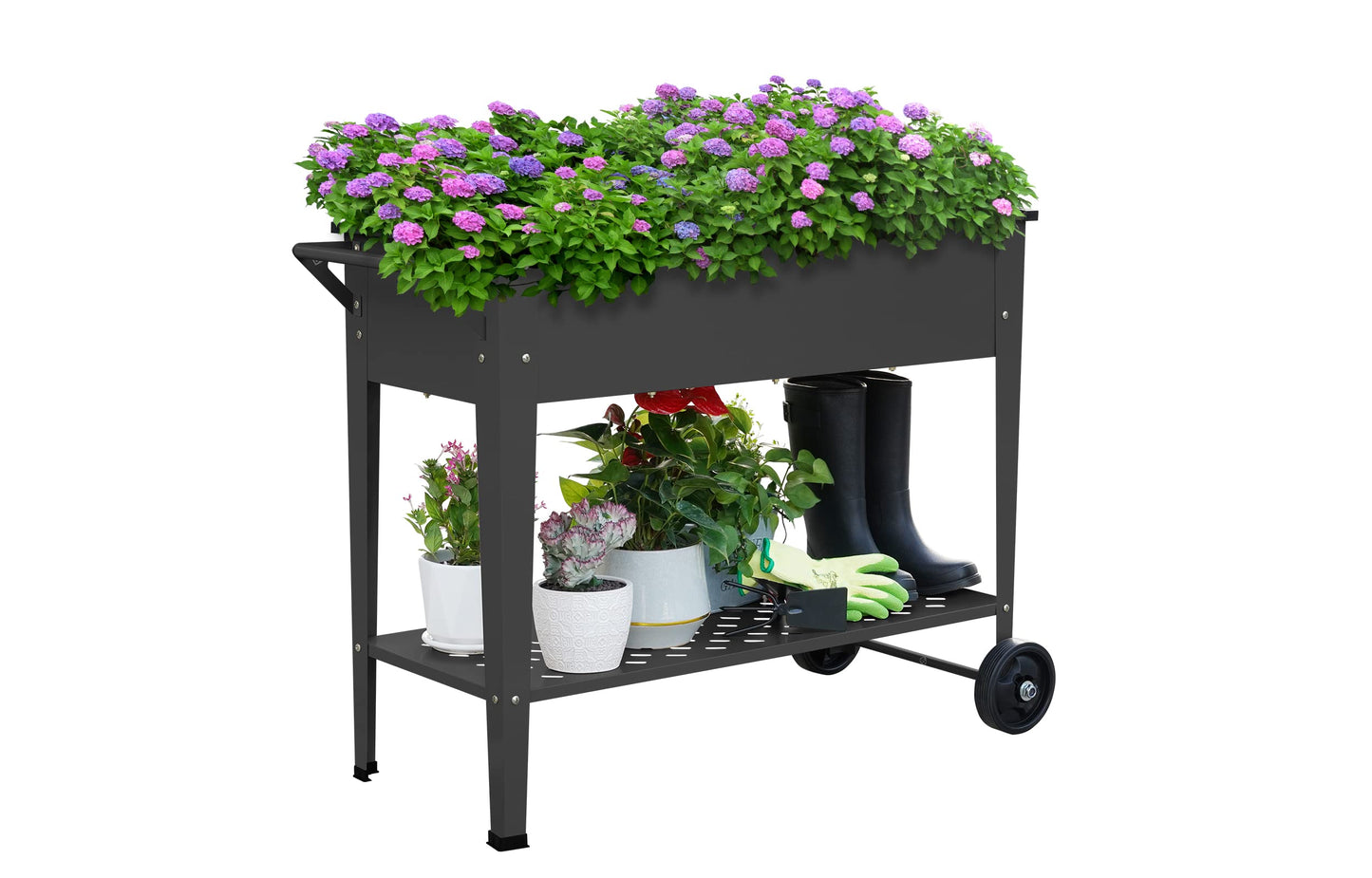 Raised Planter Box Outdoor with Legs Elevated Raised Garden Bed with Wheels Flower Boxes Outdoor Standing Planter for Vegetables Flowers Herbs Planting,Black