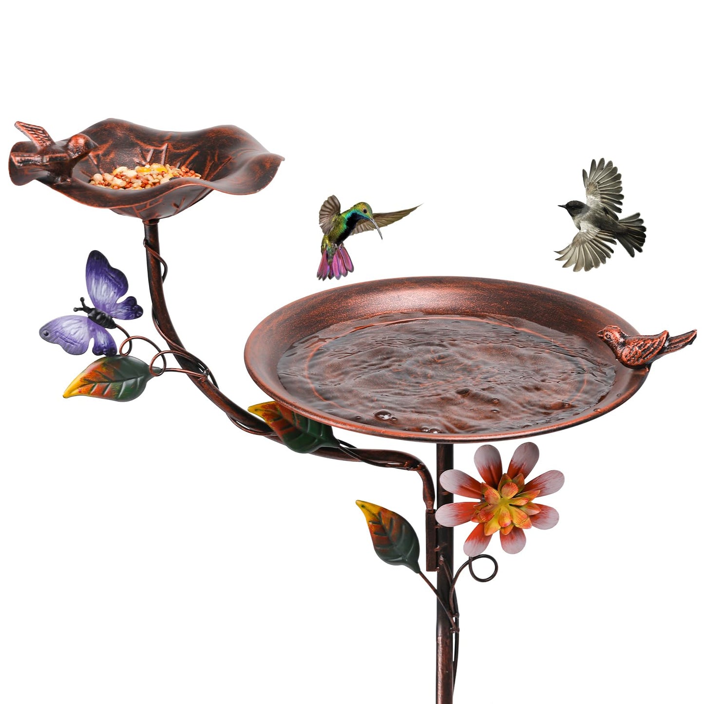 MUMTOP Bird Baths and Feeder for Outdoors, 55 inch Height Metal Birdbath Antique Garden Bird Feeder with Metal Stake for Garden Outside Yard Lawn Decorations, Copper