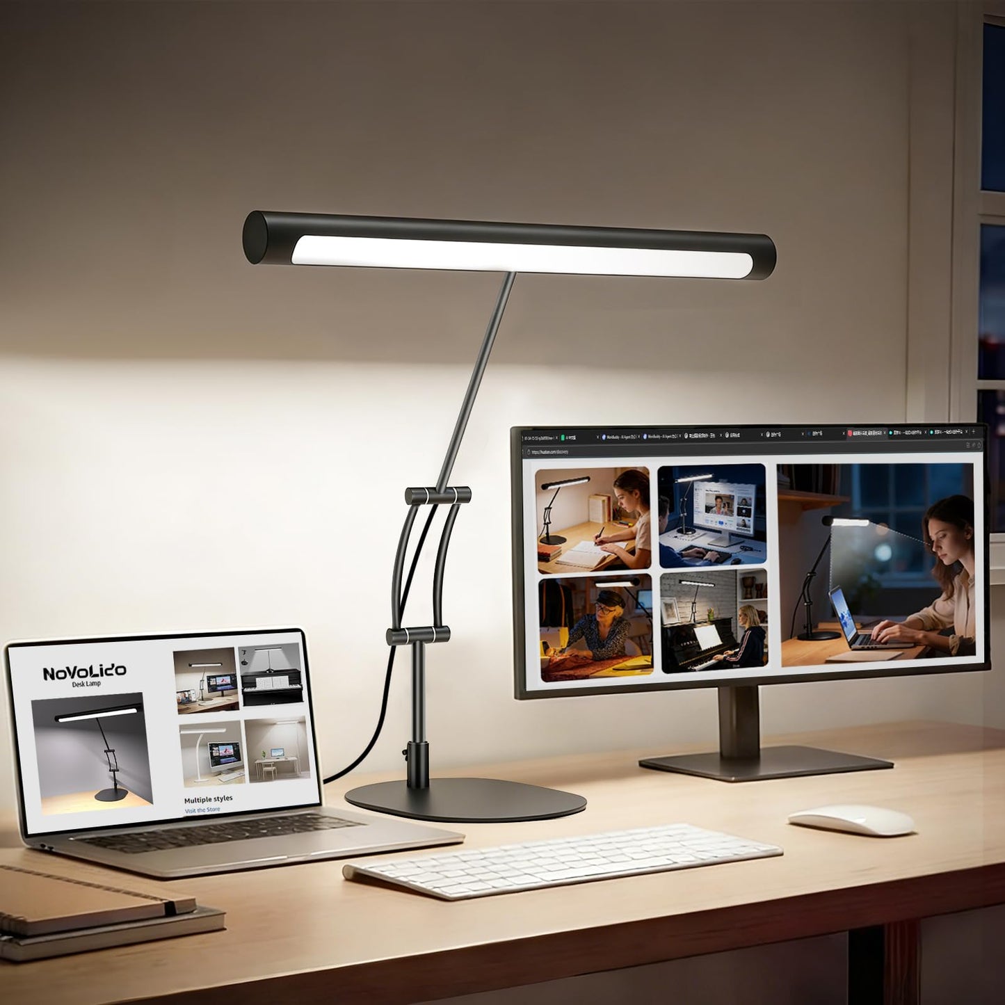 LED Desk Lamp, 10W Eye-Caring Task Light for Home Office, Metal Build with Frosted Texture & Stable Base, 3 Color Modes, 10 Brightness Levels, Flexible Adjustment & Memory, USB Adapter Included, Black