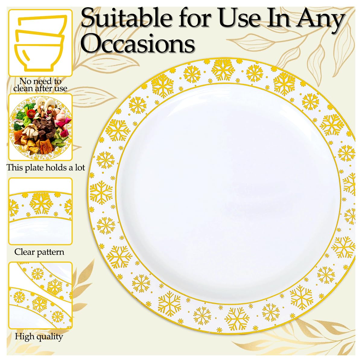 175 Pcs Christmas Plastic Plates Dinnerware Set Disposable Winter Snowflake Plates Include Plate,Gold Cups,Pre Pre Rolled Napkins with Gold Plastic Silverware for Holiday Winter Party (25 Guests)