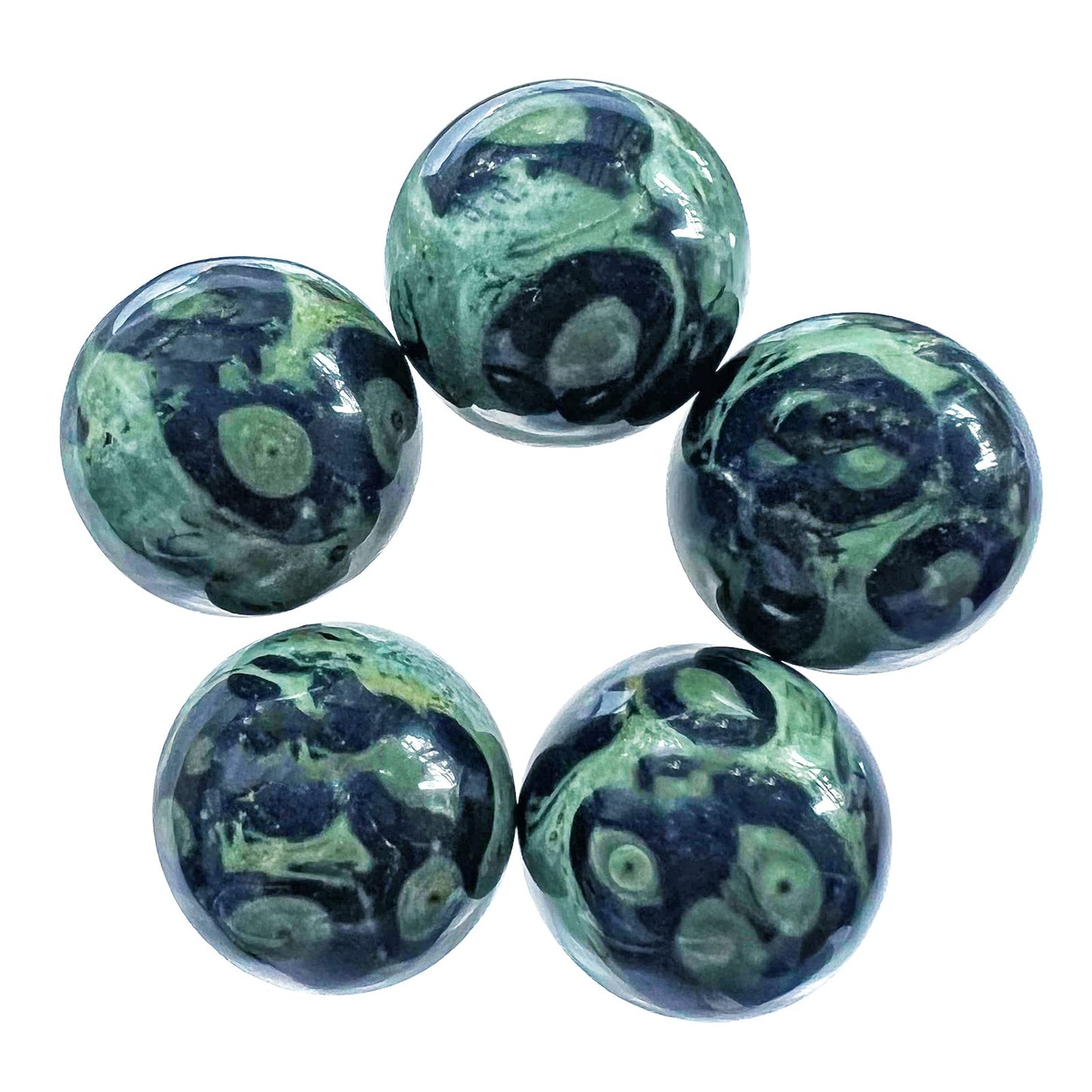 Fekuar 5 Pcs Kambaba Jasper Crystal Sphere Ball Set, Polished Healing Energy Mineral Gemstone Balls for Reiki Chakra Decoration Fengshui 20mm