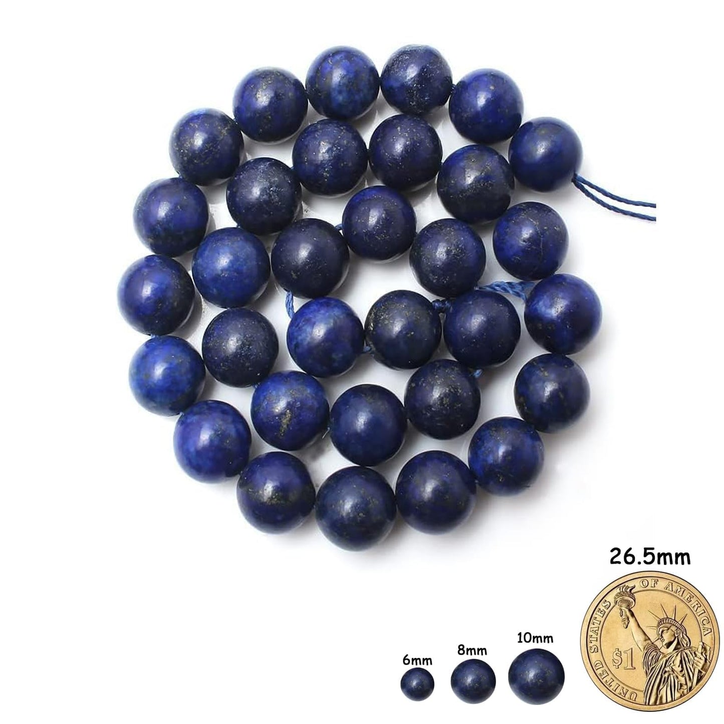 Yochus 45pcs Lapis Lazuli Beads，8mm Healing Power Natural Stone Round Loose Beads for Jewelry Making Earring Necklace DIY Crafts