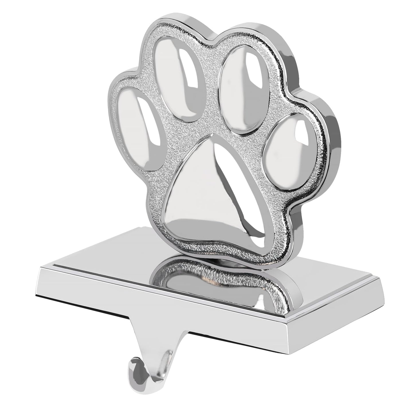 Fowecelt Dog Paw Christmas Stocking Holder, 3D Silver Metal Mantel Stocking Hanger for Mantel Shelf Stand Table Christmas Decor