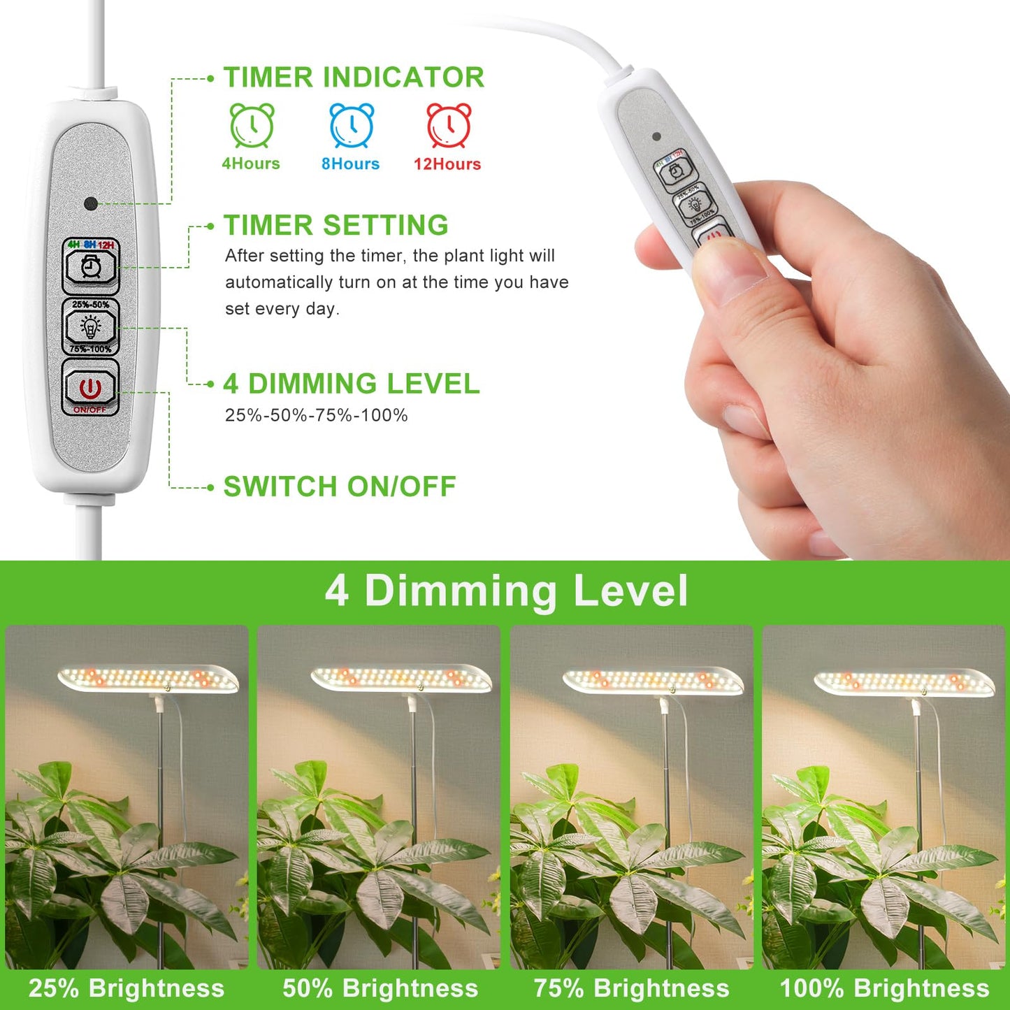 FOXGARDEN Grow Light, Full Spectrum LED Grow Lamp, Plant Lights for Indoor，Auto Timer 4/8/12H, 4 Dimmable, Height Adjustable 8.5"-24", Growing Lights 2 Pack