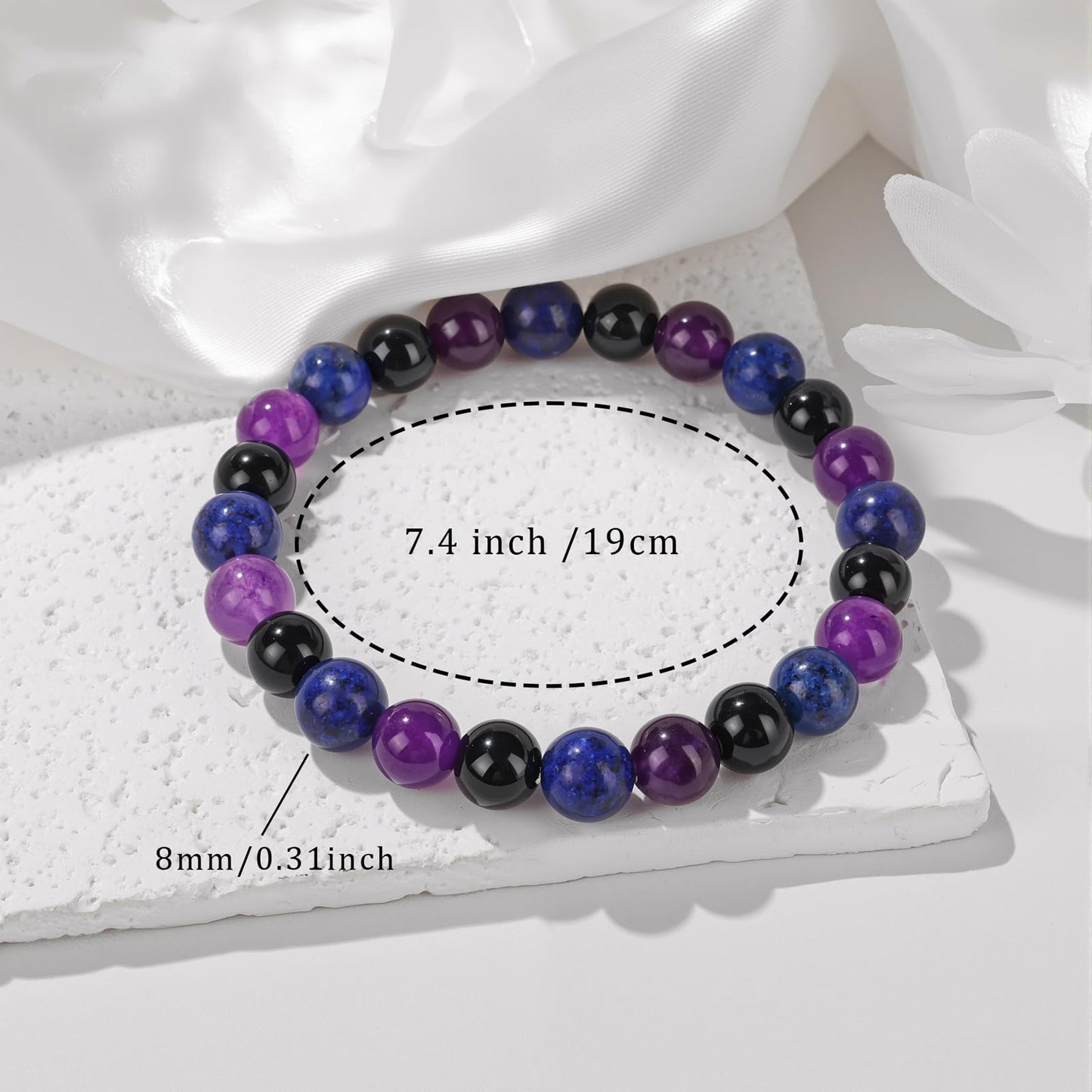 Healing Crystal Bracelet for Women Men 8mm Around Beaded Bracelet Amethyst Lapis Lazuli Black Obsidian Natural Stone Handmade Stretch Anxiety and Stress Bracelet Beads Spiritual Crystal Jewelry Gifts