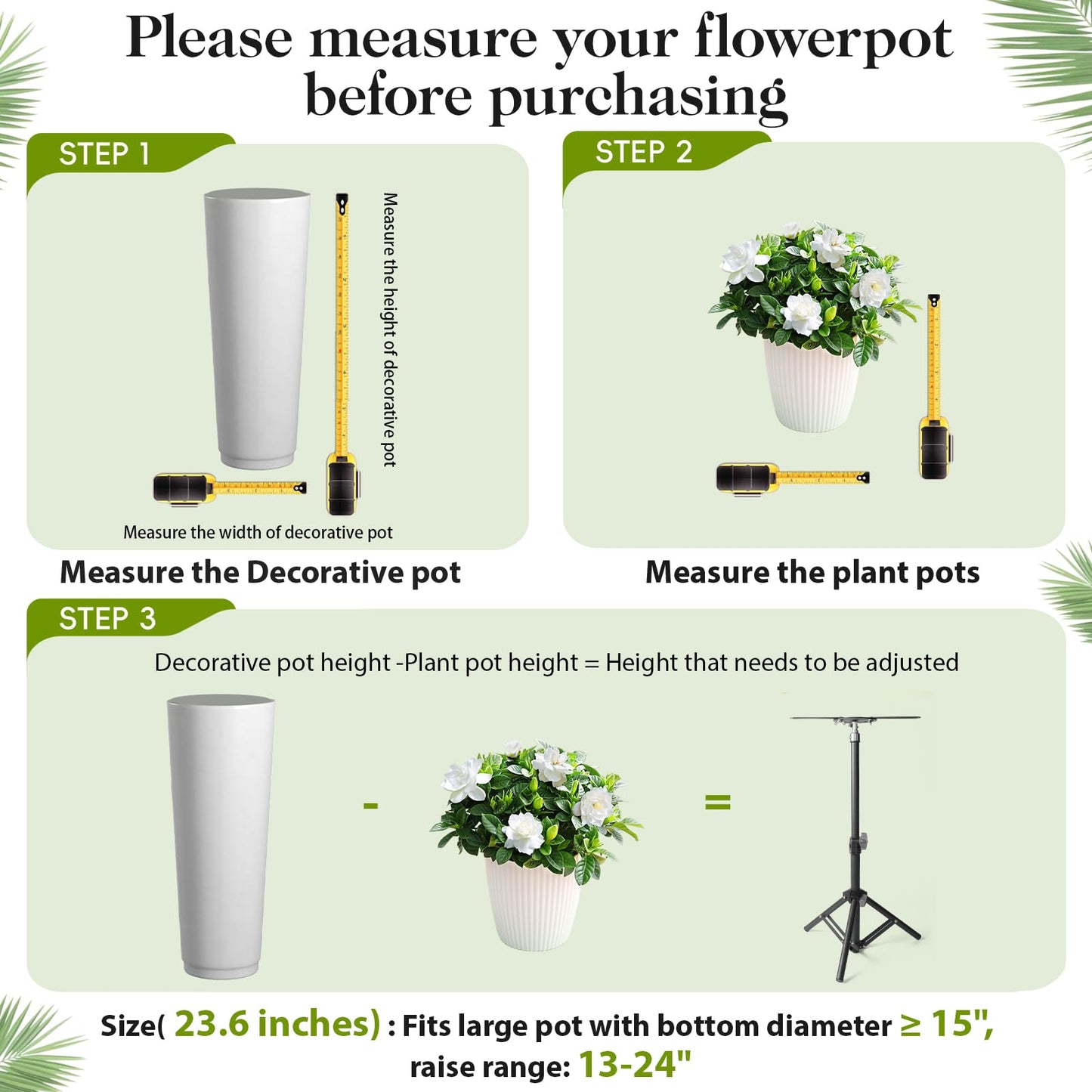 AZEAM Adjustable Plant Risers for Inside Pots, 2 PCS Planter Inserts Fillers 13"- 24" Raise for Large Flower Pots, Height Planter Lifter Stand with 4"-12" Top Support for Outdoor Indoor Plants