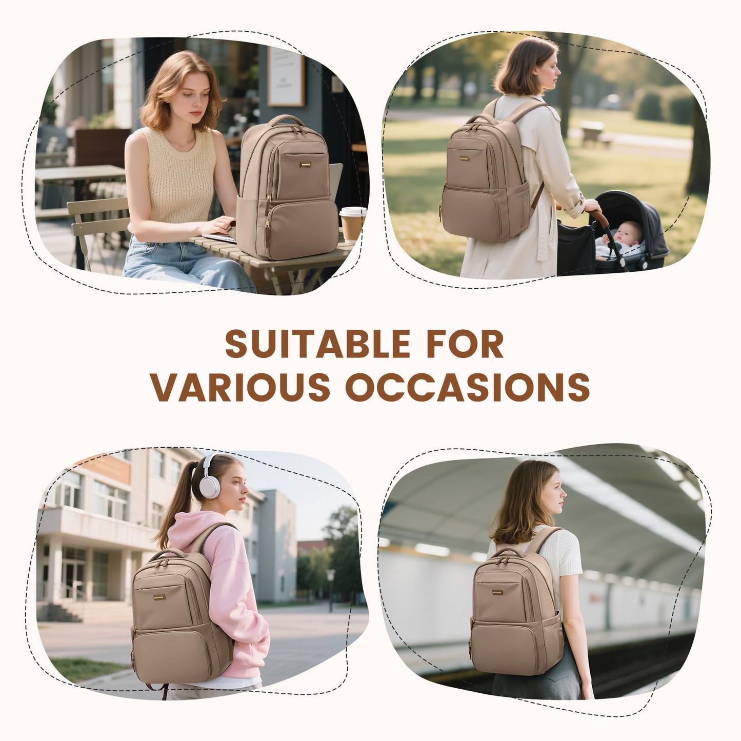 GOLF SUPAGS Lunch Backpack 16 Inch Laptop Backpack with Insulated Cooler Lunch Box Food Bag for College Work Camping Picnics (Champagne)