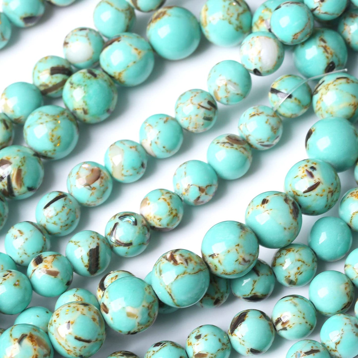 60PCS 6MM Turquoise Beads with Mother-of-Pearl Round Loose Beads Natural Gem Beads for Jewelry Making 15