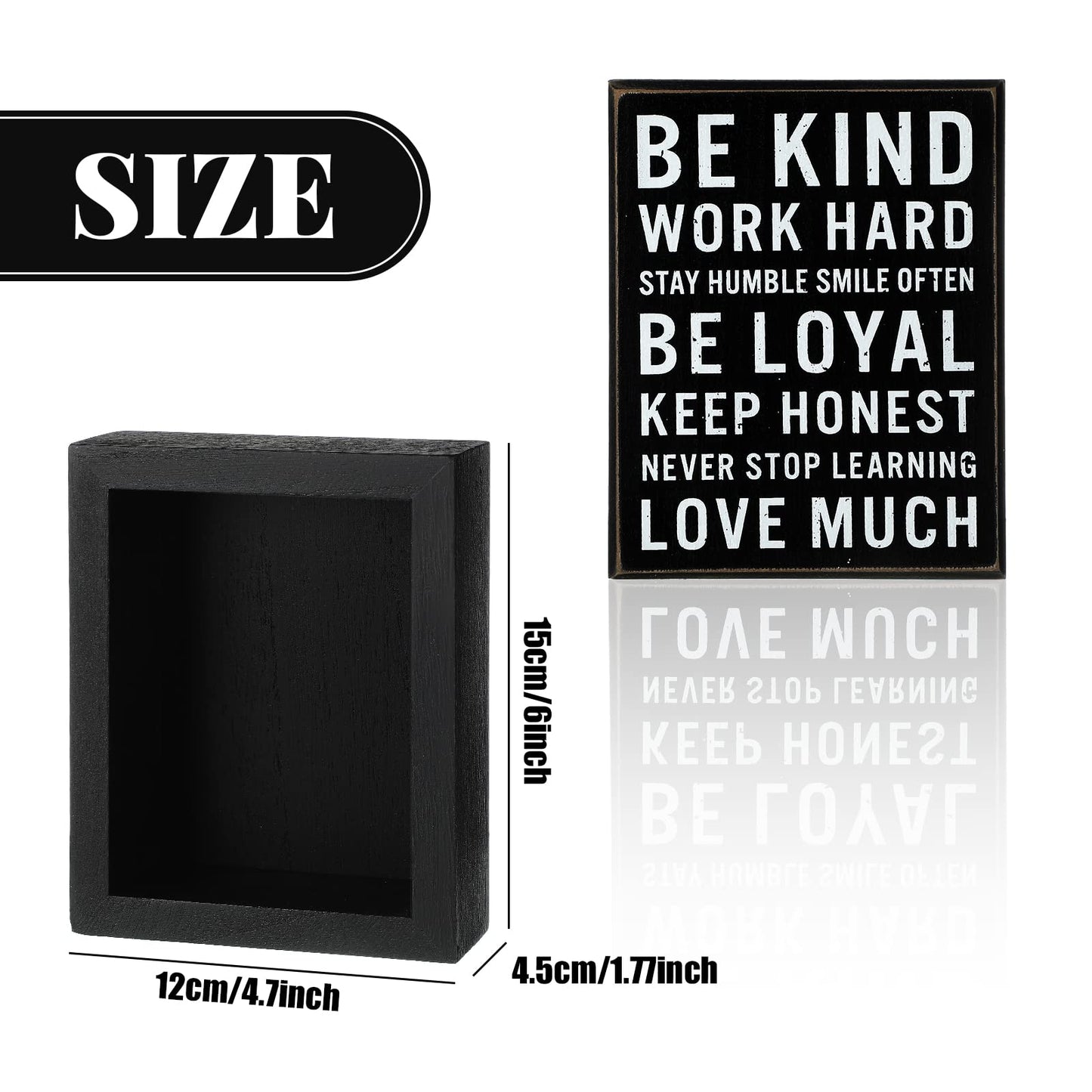 Be Kind Wooden Box Signs with Positive Quotes Sayings Inspirational Desk Decor Family Motivational Signs with Quotes for Farmhouse Office Employee Boss Desk Plaque 4.7 x 6 Inch(Black)