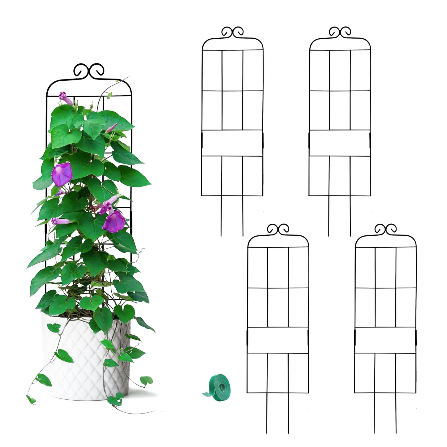 4 Pack 31'' Plant Trellis for Climbing Plants Indoor & Outdoor, Metal Trellis for Potted Plants, Plant Support for Houseplant, Vines, Pothos, Rose, Ivy, and Flowers, Black