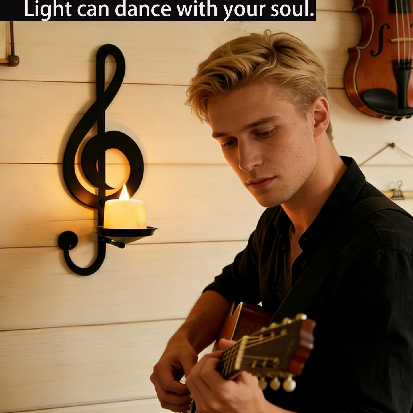 Candle Sconces Wall Musical Note Sconces Decor Wall Mounted Metal Candle Holders with Foldable Tray ZAYHENYOO for Music Lovers, Music Room, Christmas As A Gift(1, L-A)